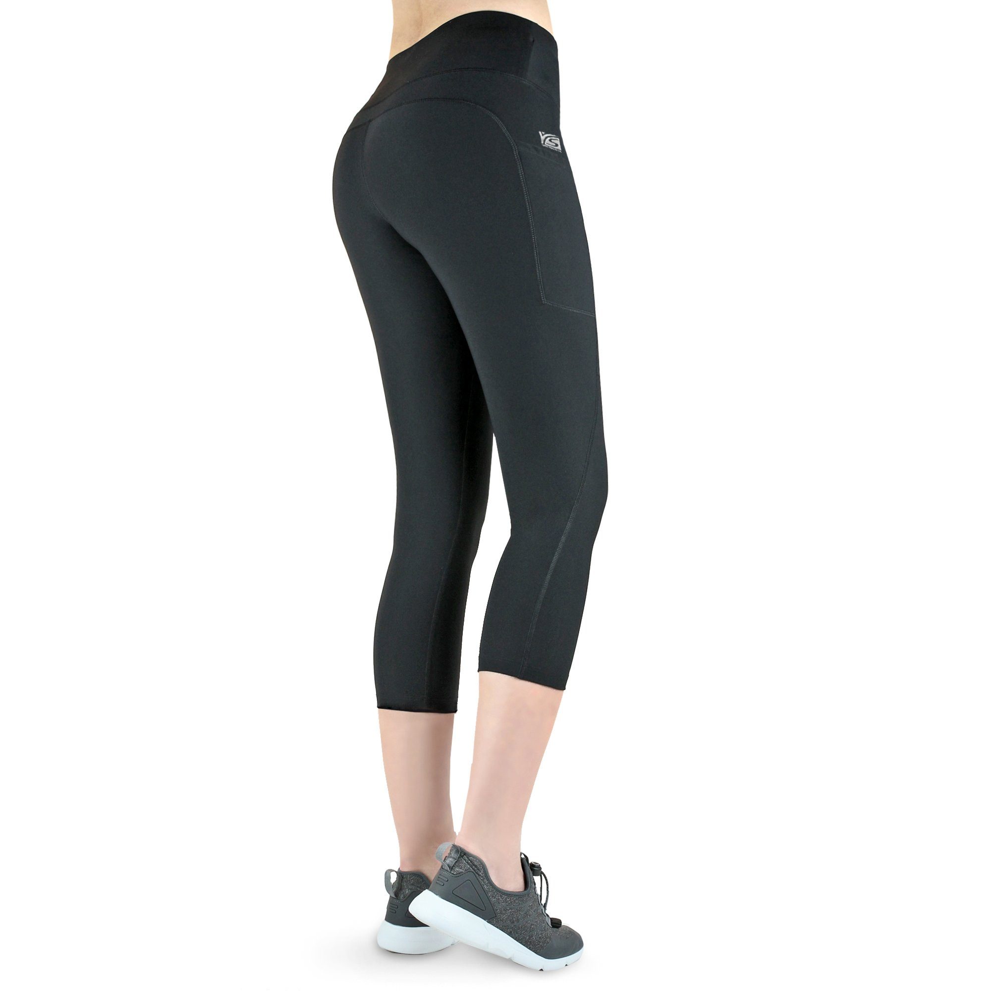 VS Variosports 3/4-Leggings Damen 3/4 Capri Leggings mit Seitentasche, hoher Bund & blickdicht Damen 3/4 Sporthose blickdicht, hoher Bund, Quick Dry & 4-Wege-Stretch