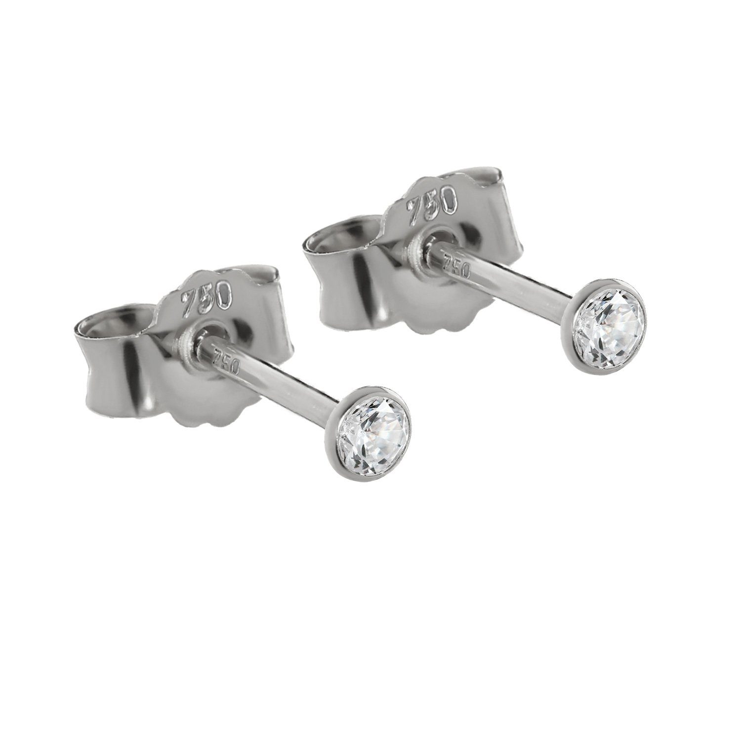 NKlaus Paar Ohrstecker Paar 2,3mm Ohrstecker Weißgold 750 Gold Ohrringe 1 (Paar)