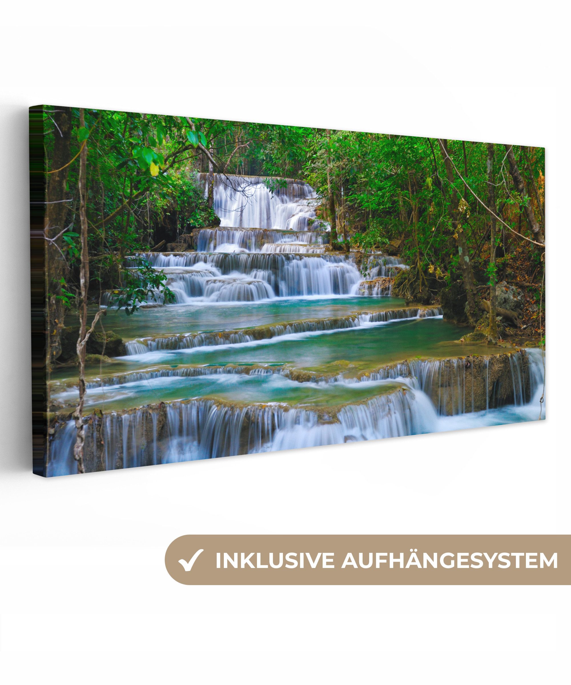 OneMillionCanvasses® Leinwandbild Panorama Wasserfall - Bäume günstig online kaufen