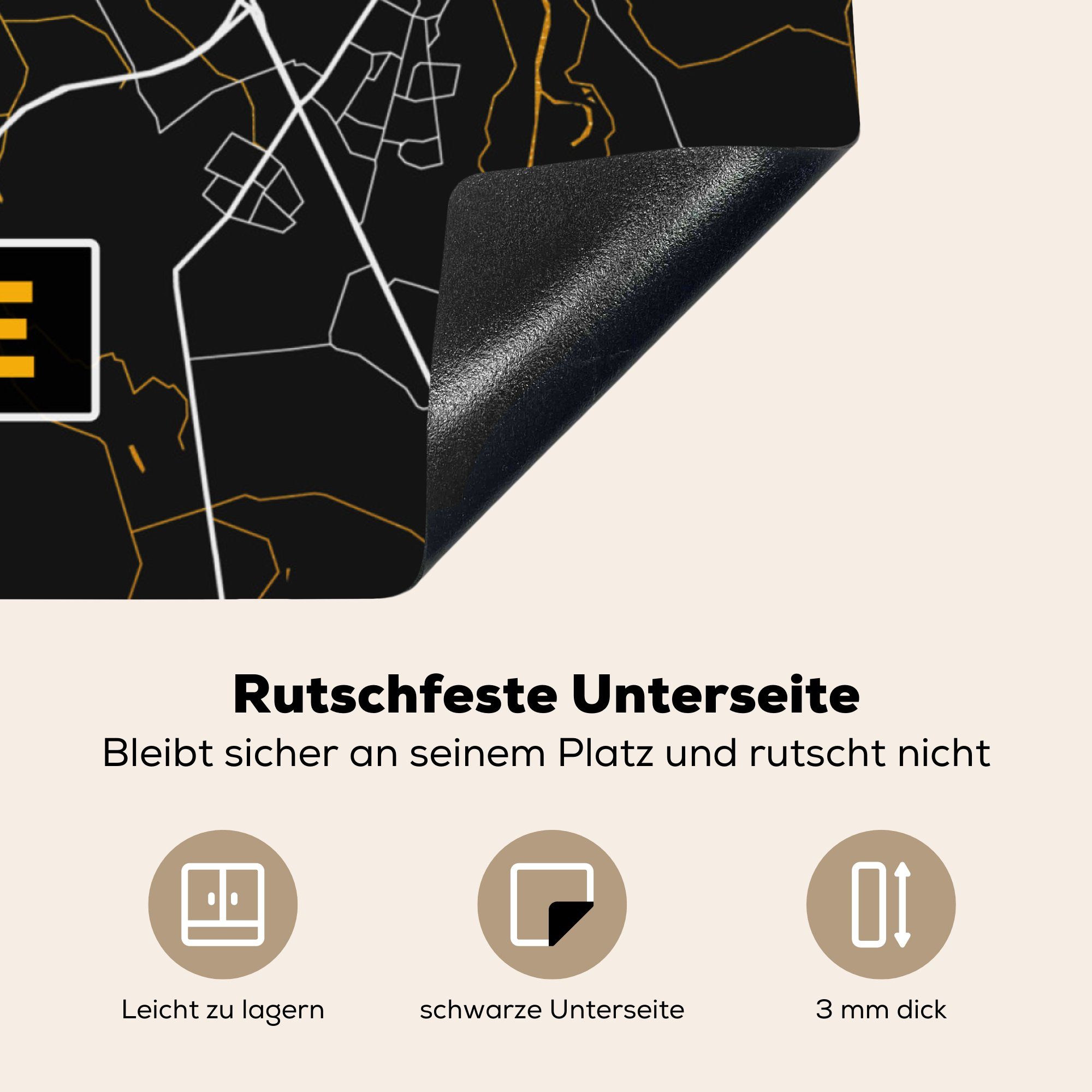 Arbeitsplatte - Vinyl, MuchoWow küche 78x78 Gold Celle Deutschland, - tlg), cm, - Stadtplan Karte für (1 Herdblende-/Abdeckplatte Ceranfeldabdeckung, -