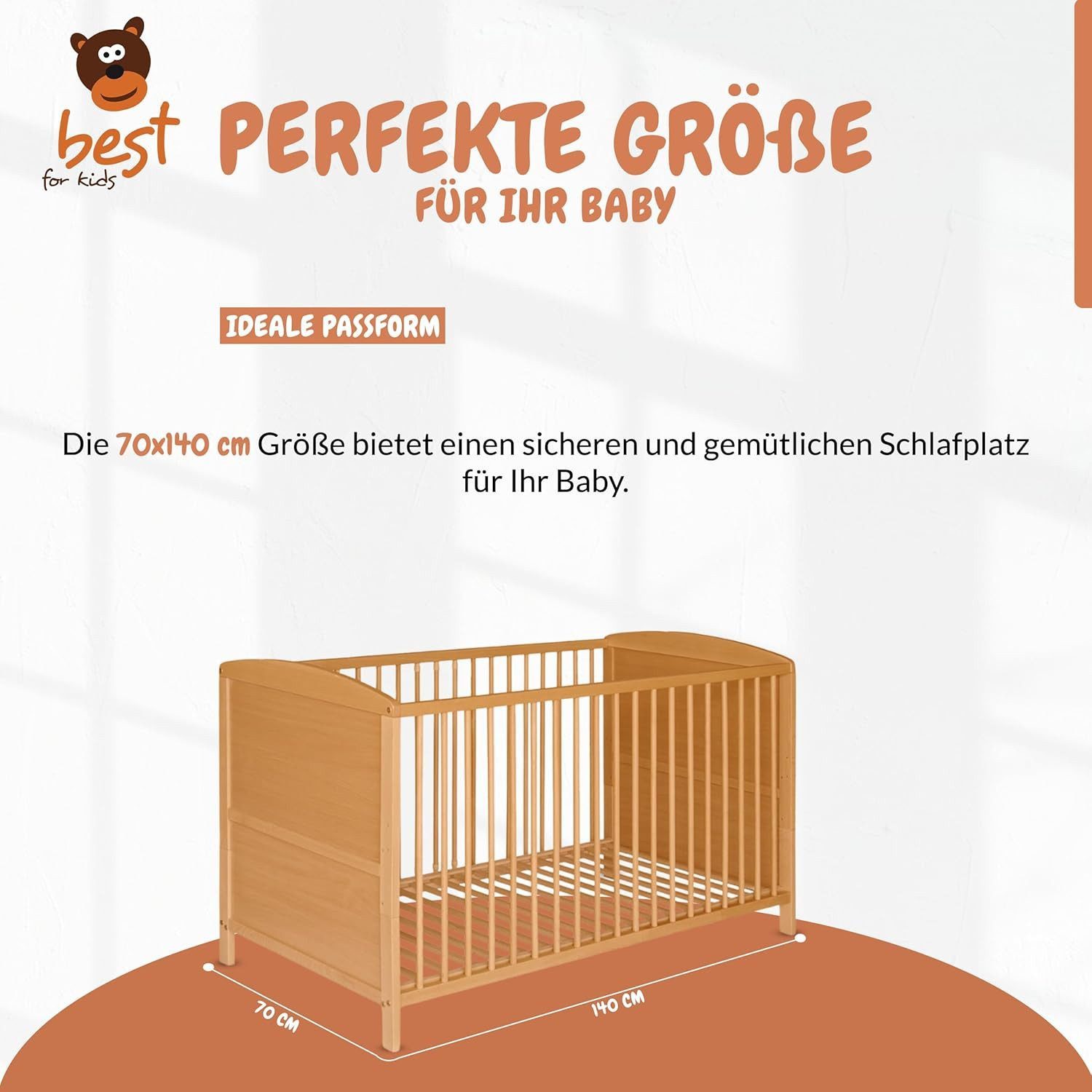 Best for Kids Babybett Best For Kids Wandelbares Babybett – Mit oder Ohne Matratze, Buche