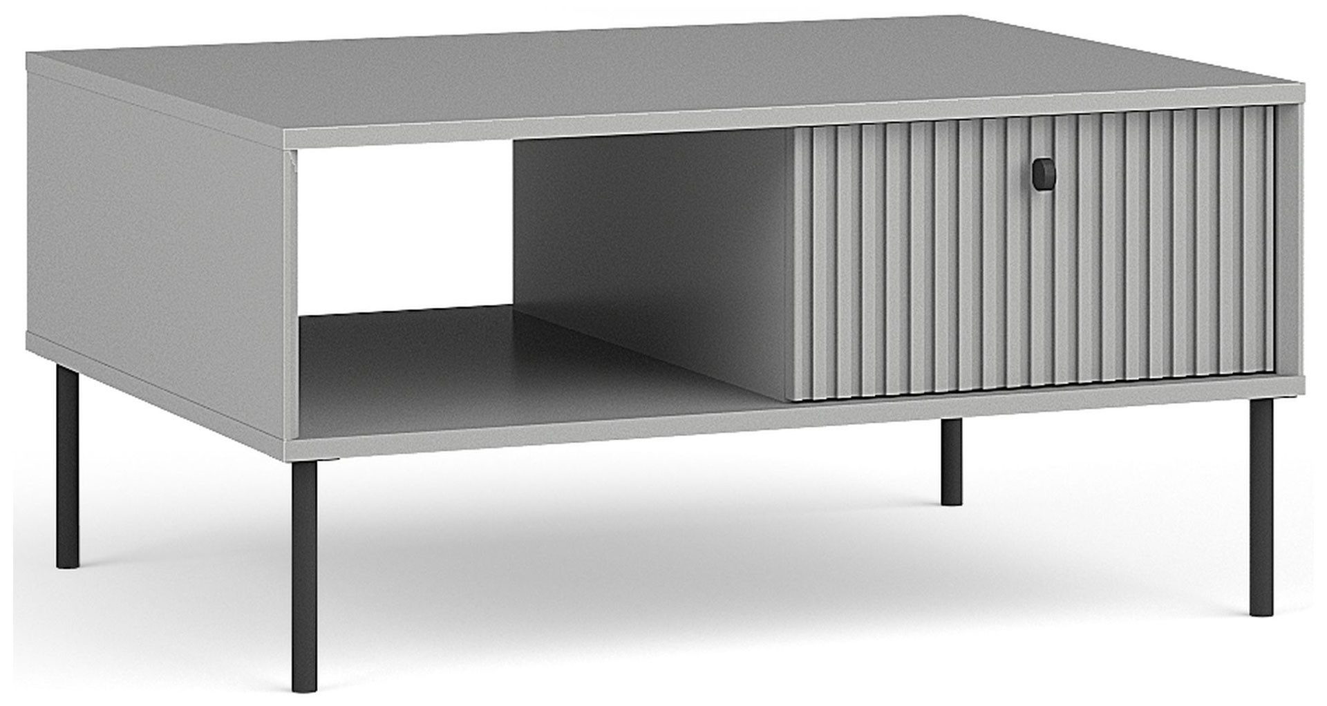 Feldmann-Wohnen Couchtisch Iris (1 Klappe, 2 offene Fächer, 1-St., moderne Optik, gerillte Fronten, Soft-Close, Griffe & Füße aus Metall), 87x66x43,2cm grau