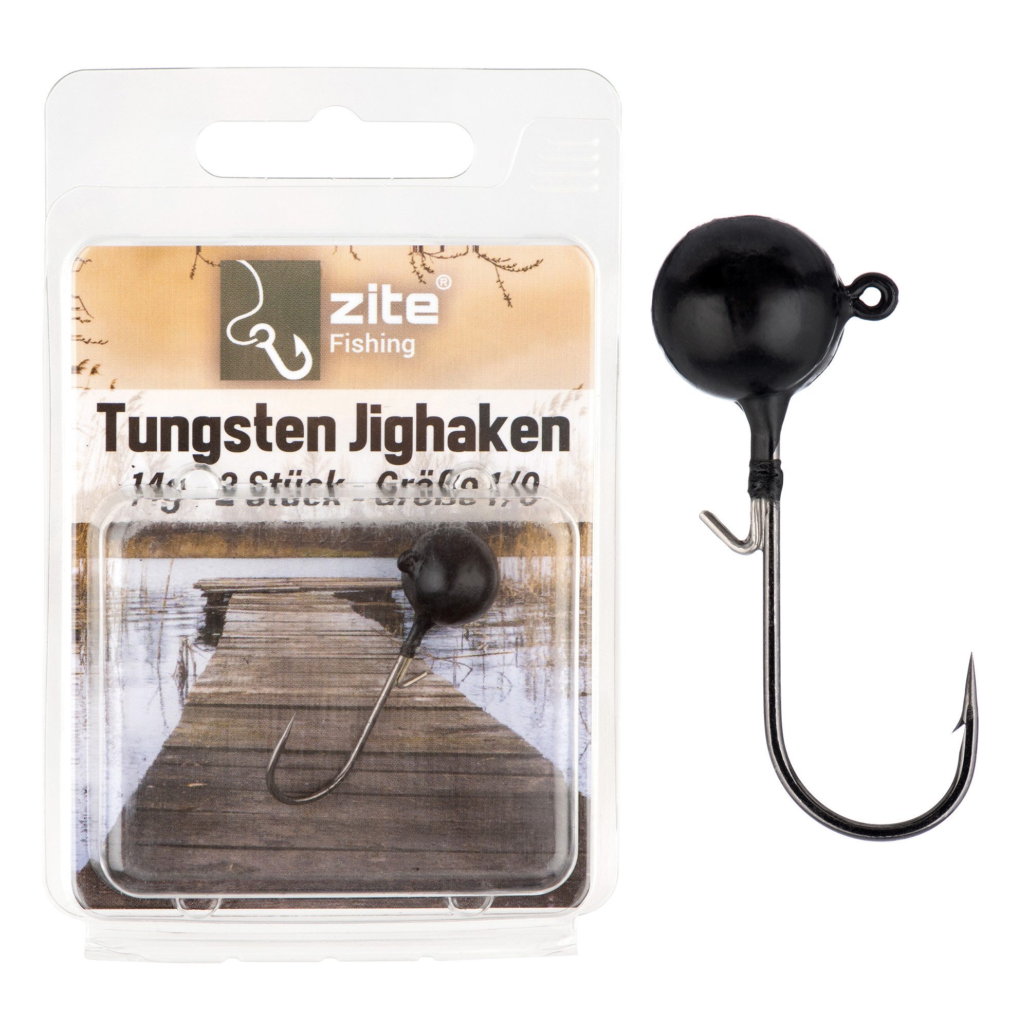 Jighaken Tungsten Angelhaken Gr. 1/0-5/0 3,5-14g inkl. Baitkeeper mattschwarz