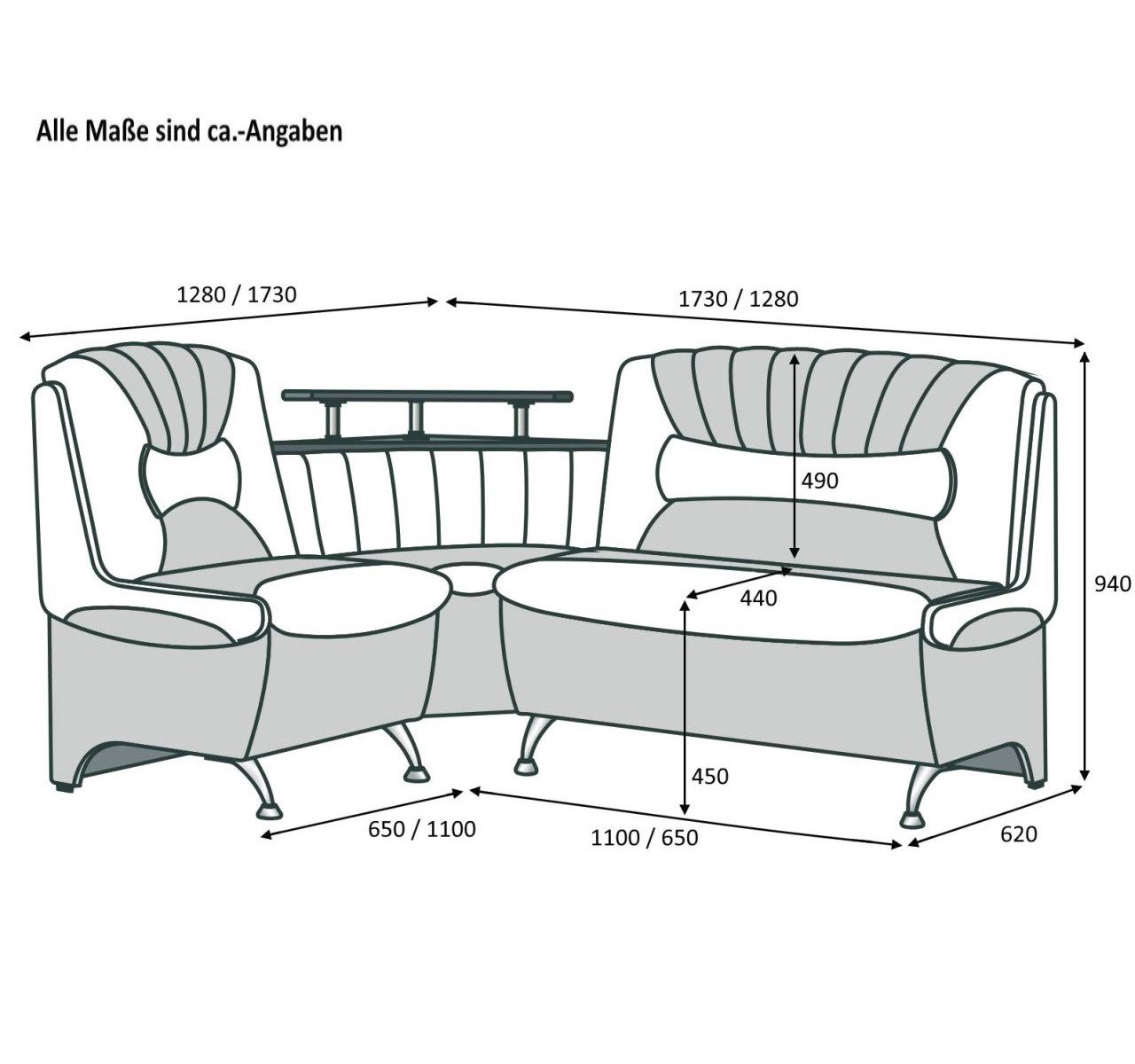 Rodnik Eckbank Arabika (aus Kunstleder oder Möbelstoff, beidseitige Montage möglich), gepolstert, mit Stauraum und Ablage