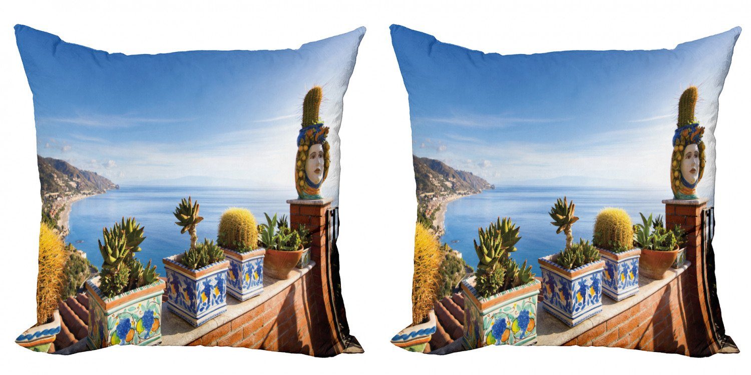 (2 Modern Abakuhaus Sizilien Accent Küste Taormina Digitaldruck, Doppelseitiger Foto Kissenbezüge Stück),