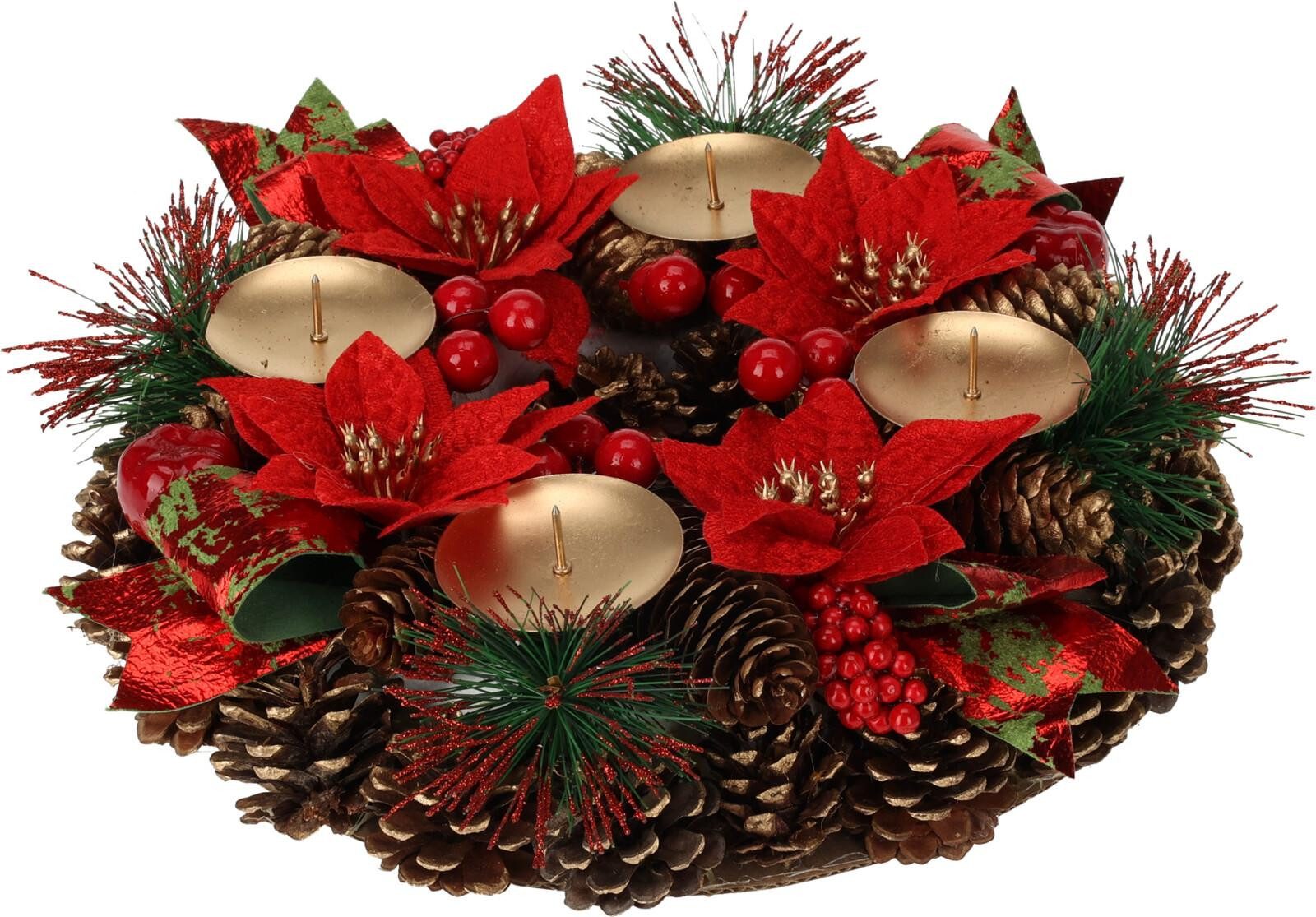 Bambelaa! Adventskranz Bambelaa! Adventskranz mit 4 Kerzenhaltern Gold Tannenzapfen Beeren