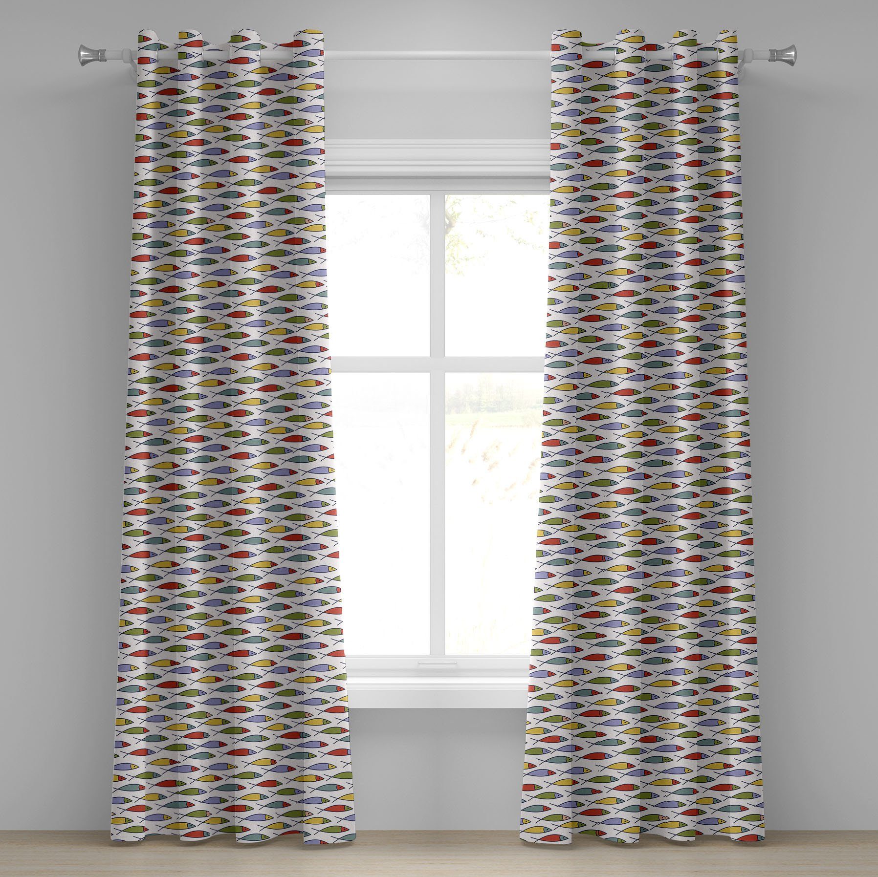 Gardine Dekorative 2-Panel-Fenstervorhänge Fisch Abakuhaus, Kinder Schlafzimmer Unterwasser Tiere für Wohnzimmer