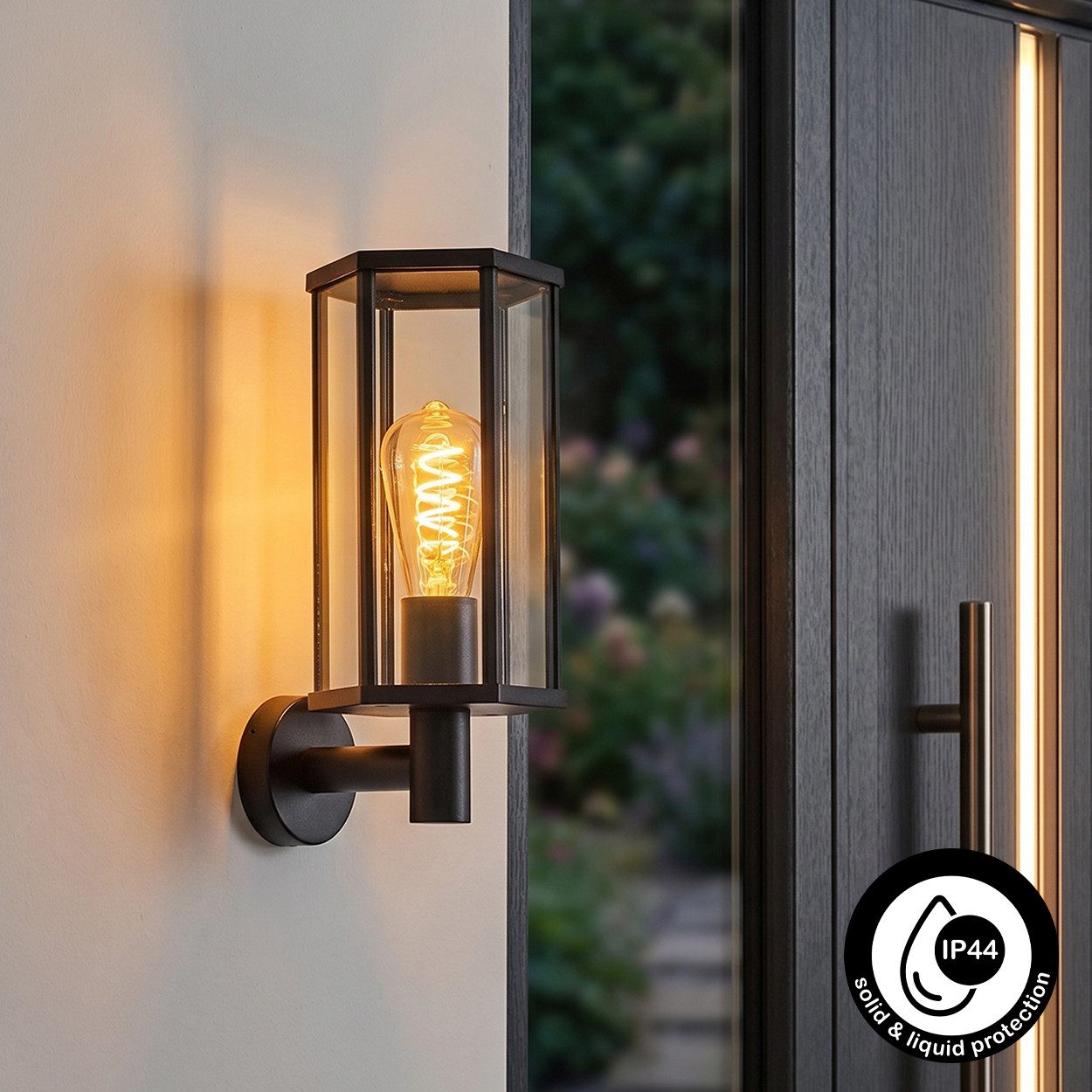 hofstein Außen-Wandleuchte Außenwandlampe aus Metall/Glas in Schwarz/Klar mit Lichteffekt, ohne Leuchtmittel, Wandleuchte außen aufwärts im modernen Retro/Vintage-Design, E27, IP44