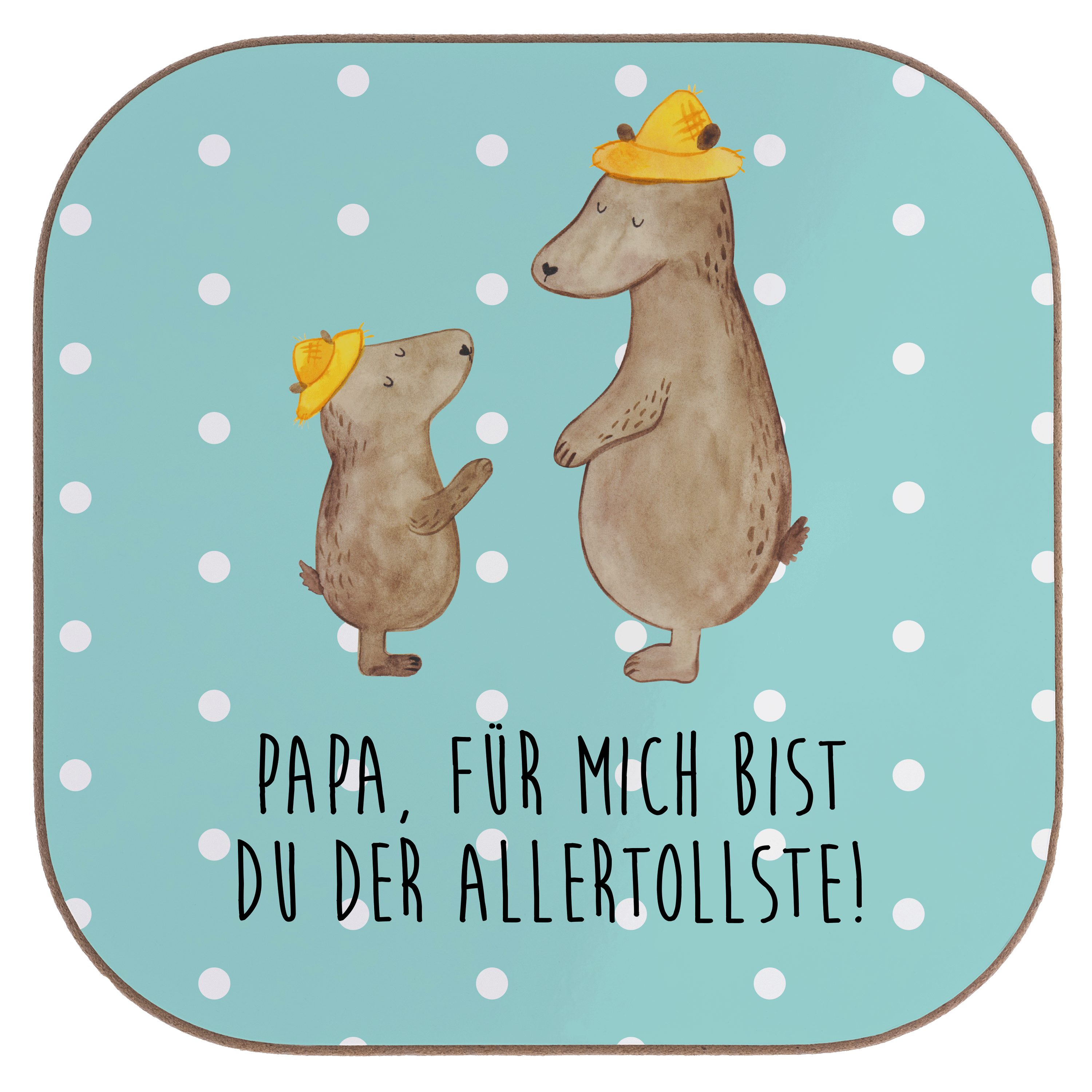 Mr. & Mrs. Panda Getränkeuntersetzer Bären mit Hut - Türkis Pastell - Geschenk, Getränkeuntersetzer, Schwe, 1-tlg.