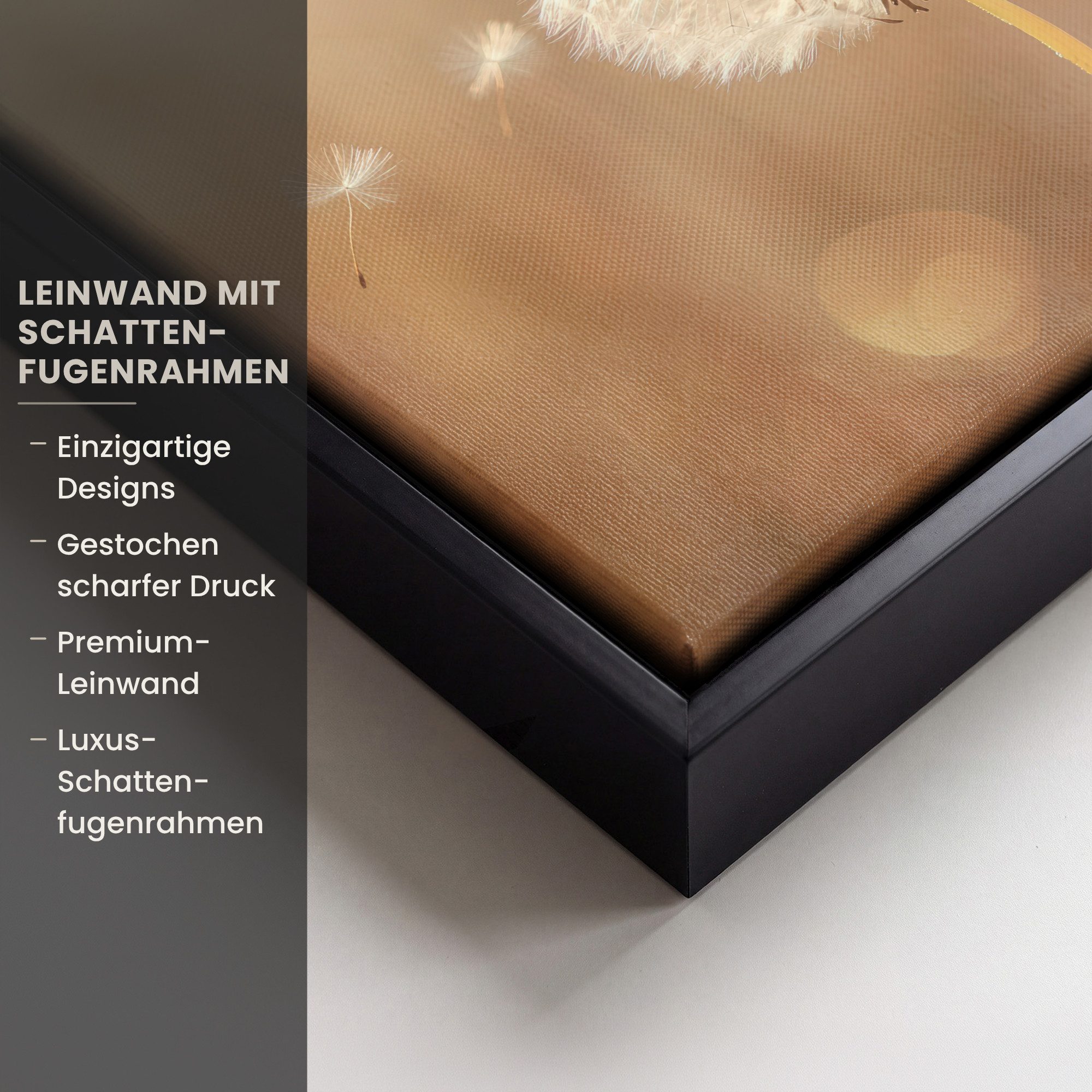 OneMillionCanvasses® Leinwandbild mit Rahmen - Löwenzahn - Beige - Natur - Blume, Fotodruck (1 St), Leinwand Bilder Klein, Wand Dekoration Aesthetic 20x20cm – Bild 3 von 5