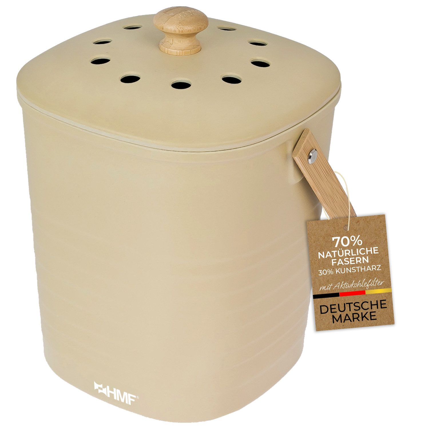 HMF Biomülleimer Biomülleimer Küche, geruchsdichter Komposteimer, mit Aktivkohlefilter im Deckel, 3 Liter, Beige