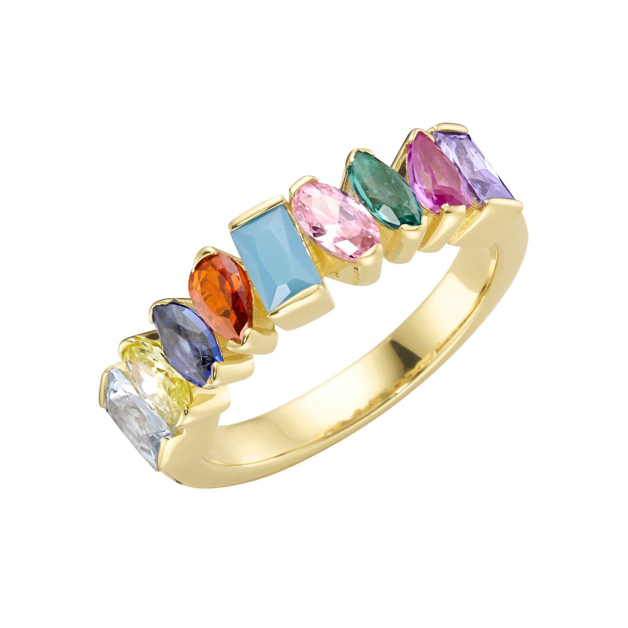 Silberring Zirkonia und Kristallsteine mehrfarbig, Silber 925