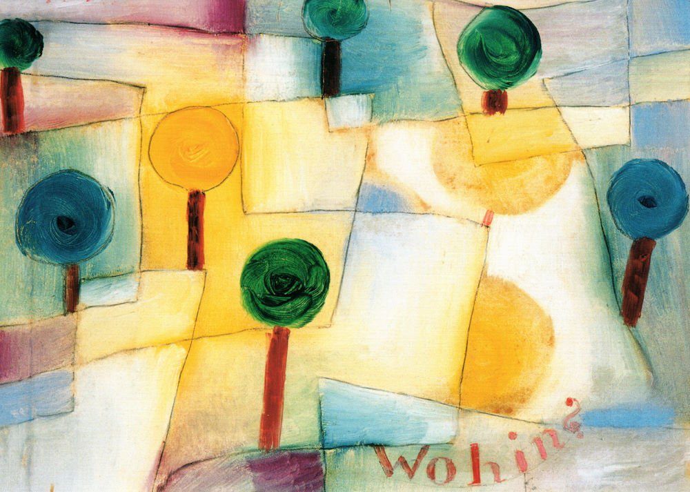 Postkarte Kunstkarte Paul Klee "Wohin? Junger Garten"