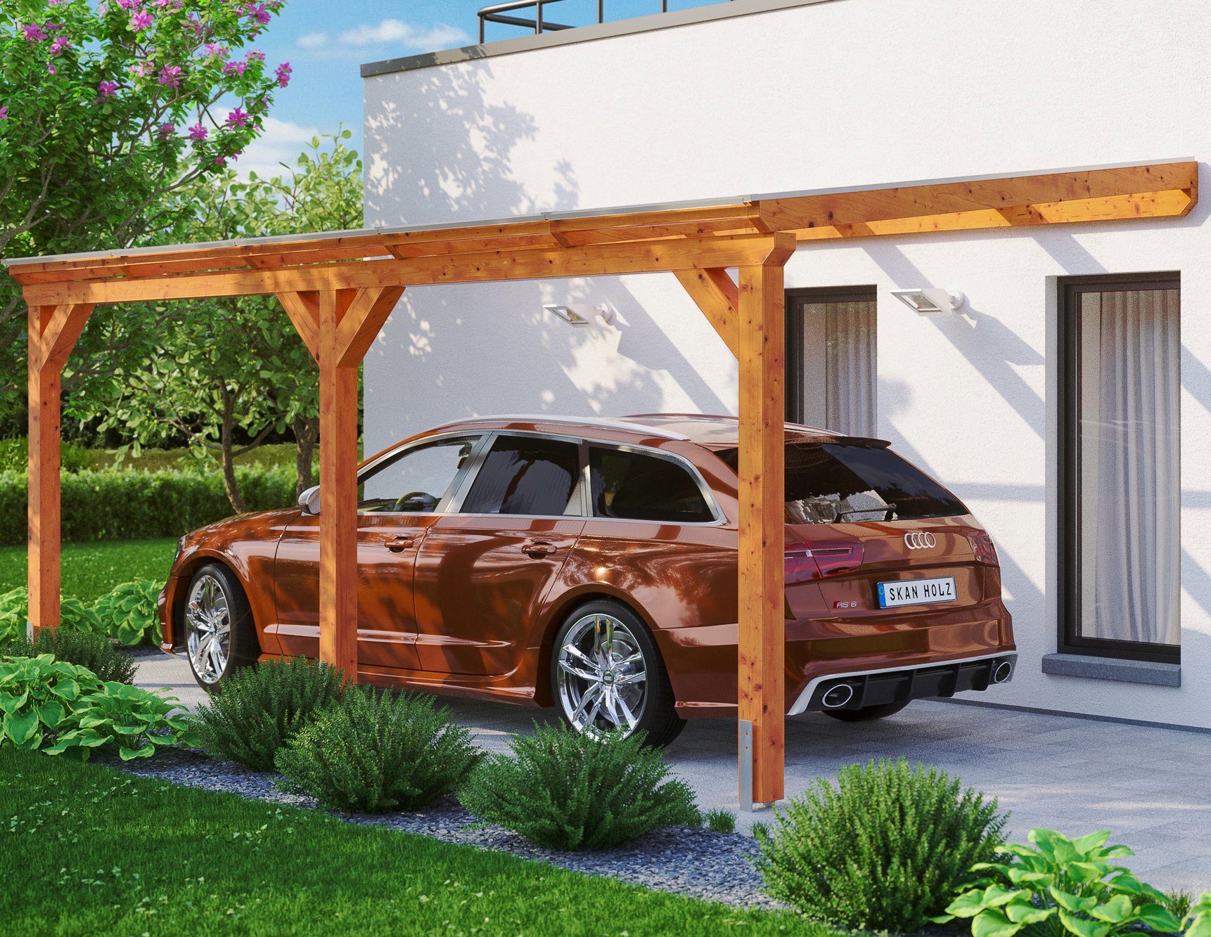 cm 213 Vogtland, Anlehncarport Skanholz 300x541 cm, Einfahrtshöhe BxT: hellbraun