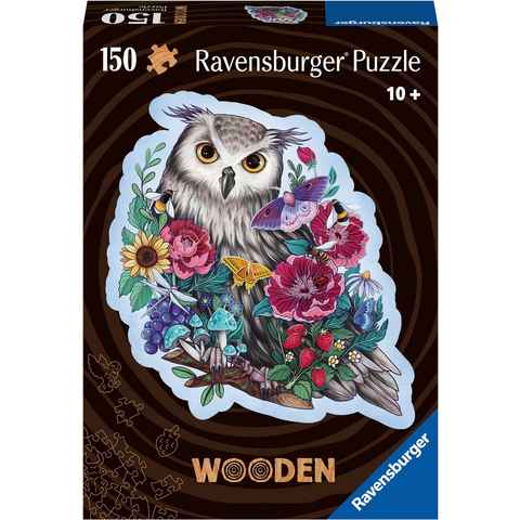 Ravensburger Puzzle Wooden, Geheimnisvolle Eule, 150 Puzzleteile, Made in Europe; FSC® - schützt Wald - weltweit