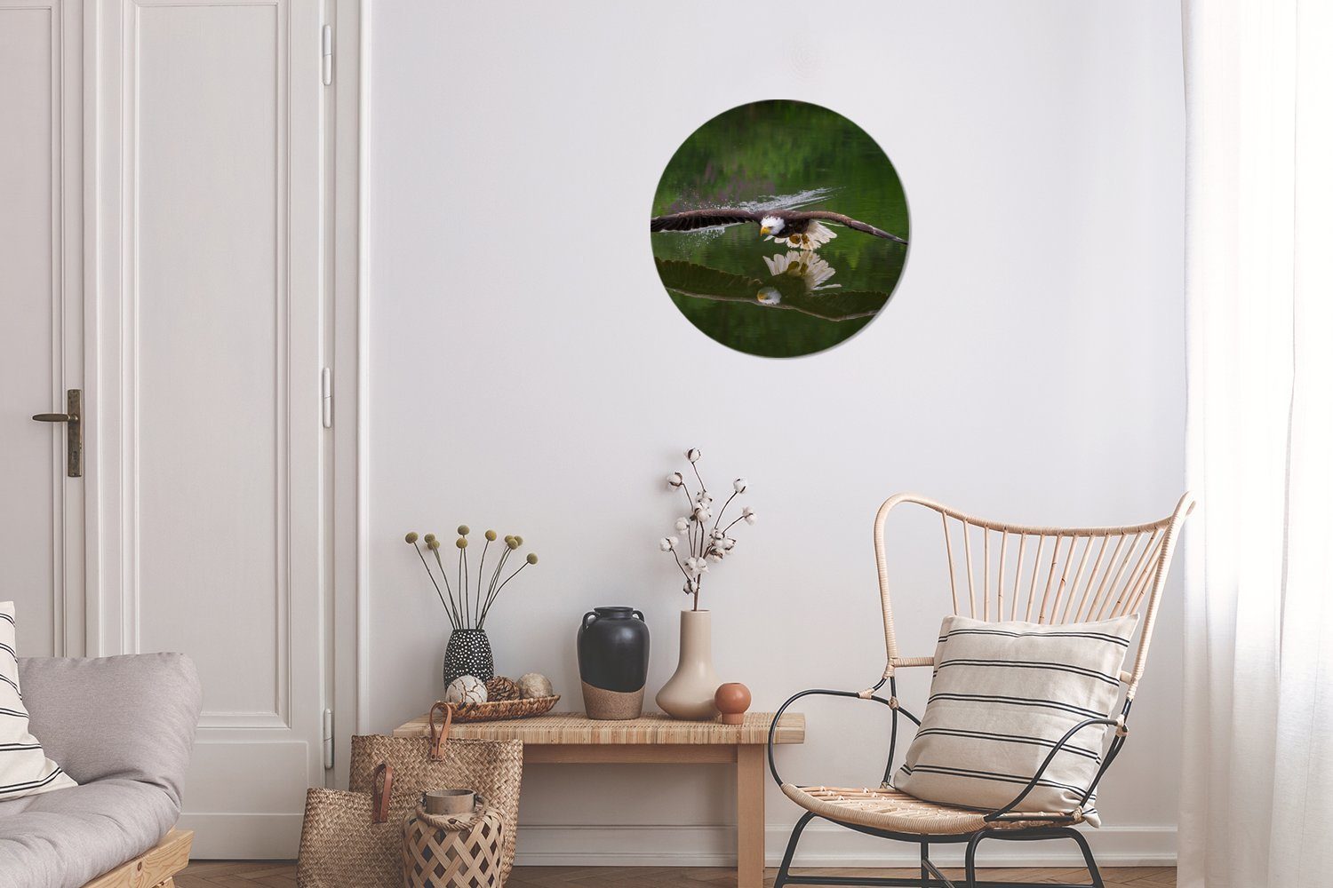 Weißkopfseeadler sehr über (1 cm Wanddekoration St), MuchoWow Wohnzimmer, Wandbild, dem 30x30 Gemälde Kreis fliegt niedrig Ein Forex, Wasser, Rundes