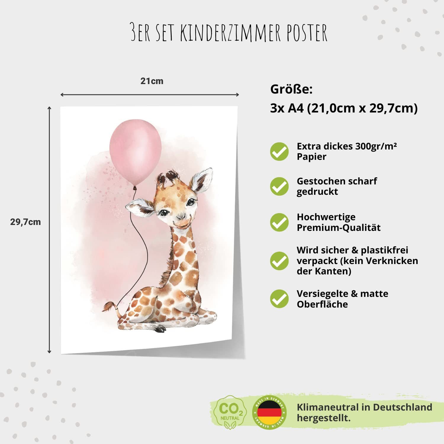MeinBaby123® Poster Kinderzimmer Poster, Giraffe & Luftballon rosa – Bild 3 von 5