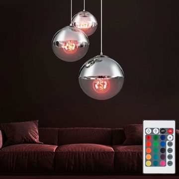 etc-shop LED Pendelleuchte, Leuchtmittel inklusive, Warmweiß, Farbwechsel, Hänge Leuchte Kugeln Fernbedienung Glas Pendel Chrom Lampe