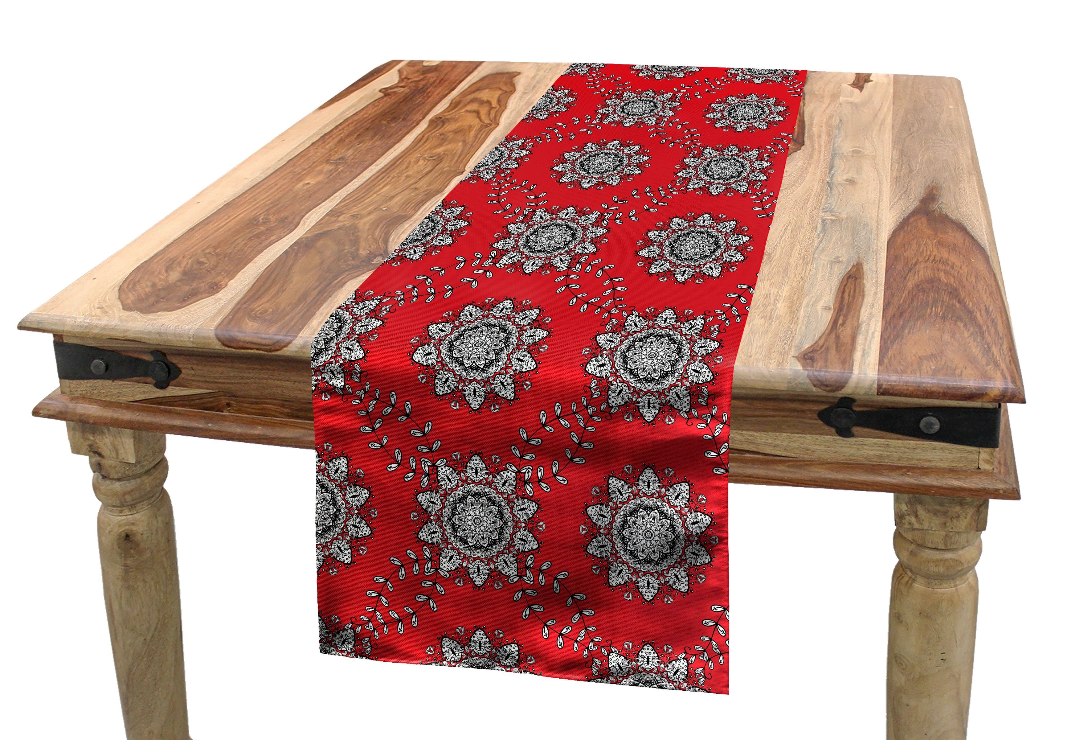 Abakuhaus Tischläufer Esszimmer Küche Rechteckiger Dekorativer Tischläufer, Red Mandala Wirbels-Blumen Ineinander greifen