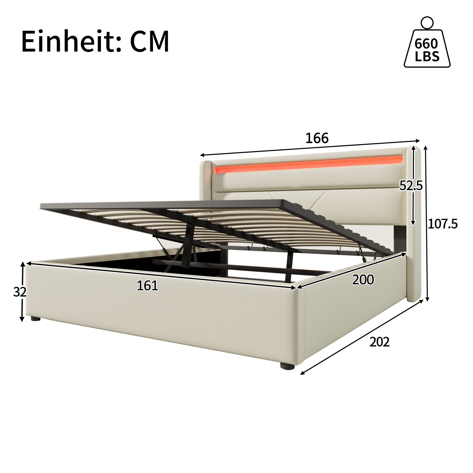 Flieks Polsterbett, LED Hydraulisches Stauraumbett Kunstleder günstig online kaufen
