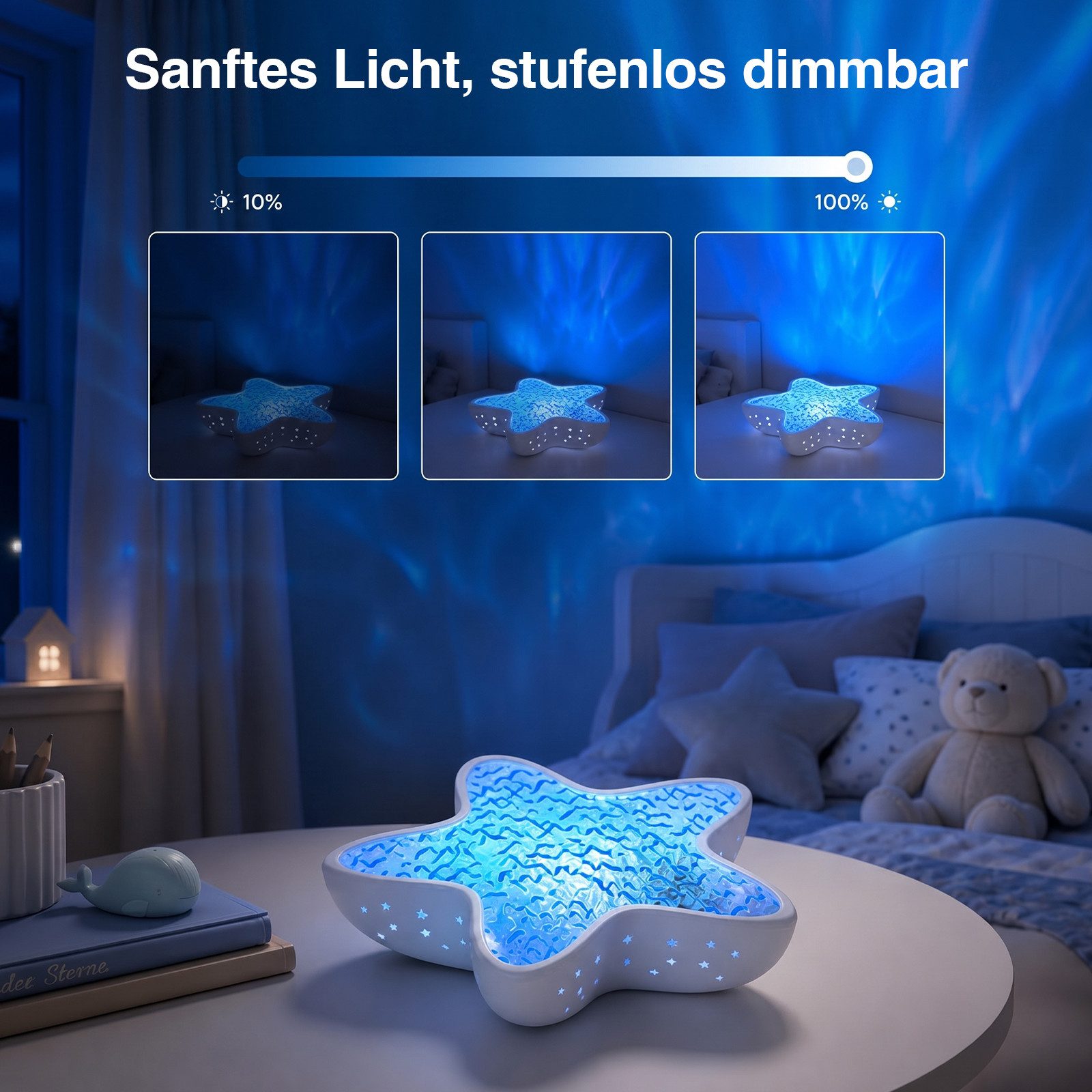 ANYSUN LED-Sternenhimmel Projektor Seestern Sternenprojektor Lampe mit 7 Lichtmodi, stufenlos dimmbar, 1200 mAh Akku, LED fest integriert, USB-C wiederaufladbar – Bild 4 von 5