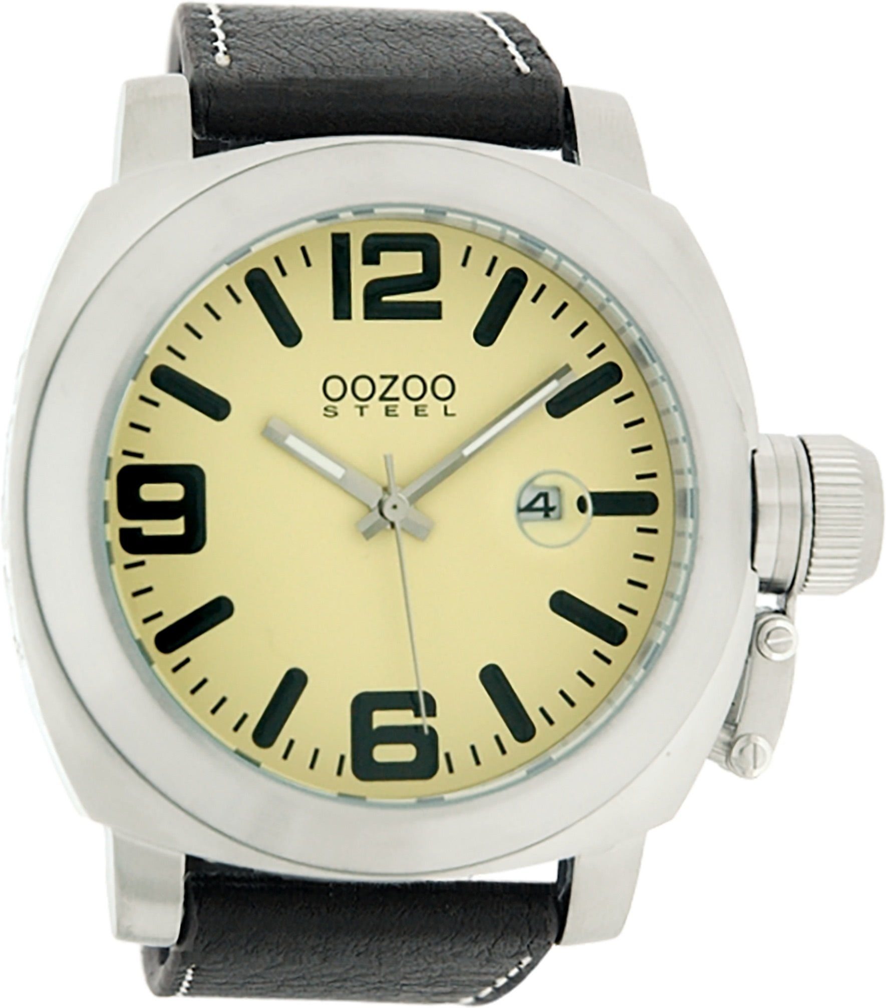 OOZOO Quarz-Uhr Fas grau Steel, Quarzuhr Herrenuhr 51mm), (ca. groß Gehäuse, mit rundes Oozoo Herren extra Lederarmband, silber