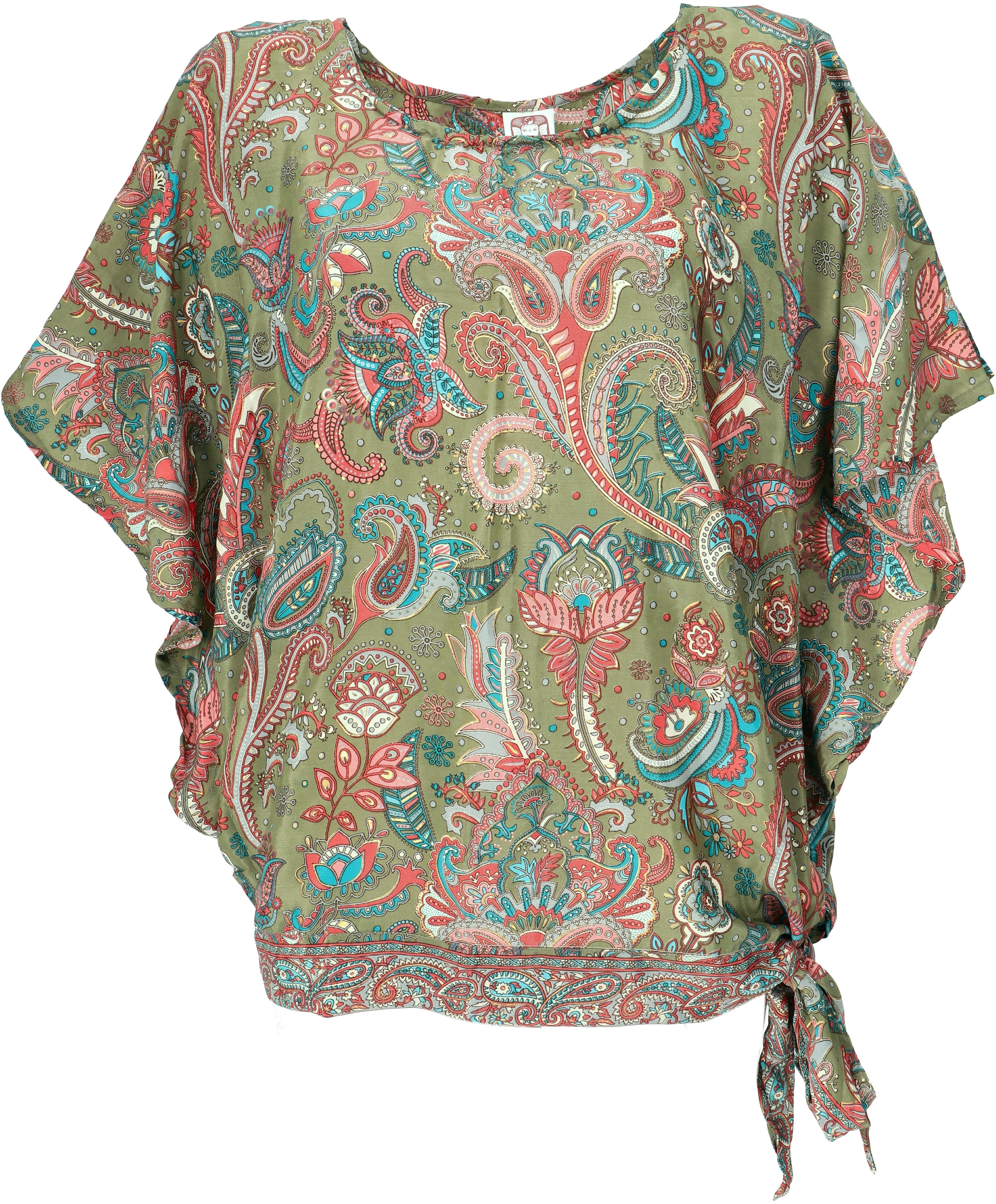 Guru-Shop Top Hippie Batik, Canotta Verde, 95% Viscosa, Taglia 38, Pezzo Unico Fatto A Mano, Commercio Equo Thailandia