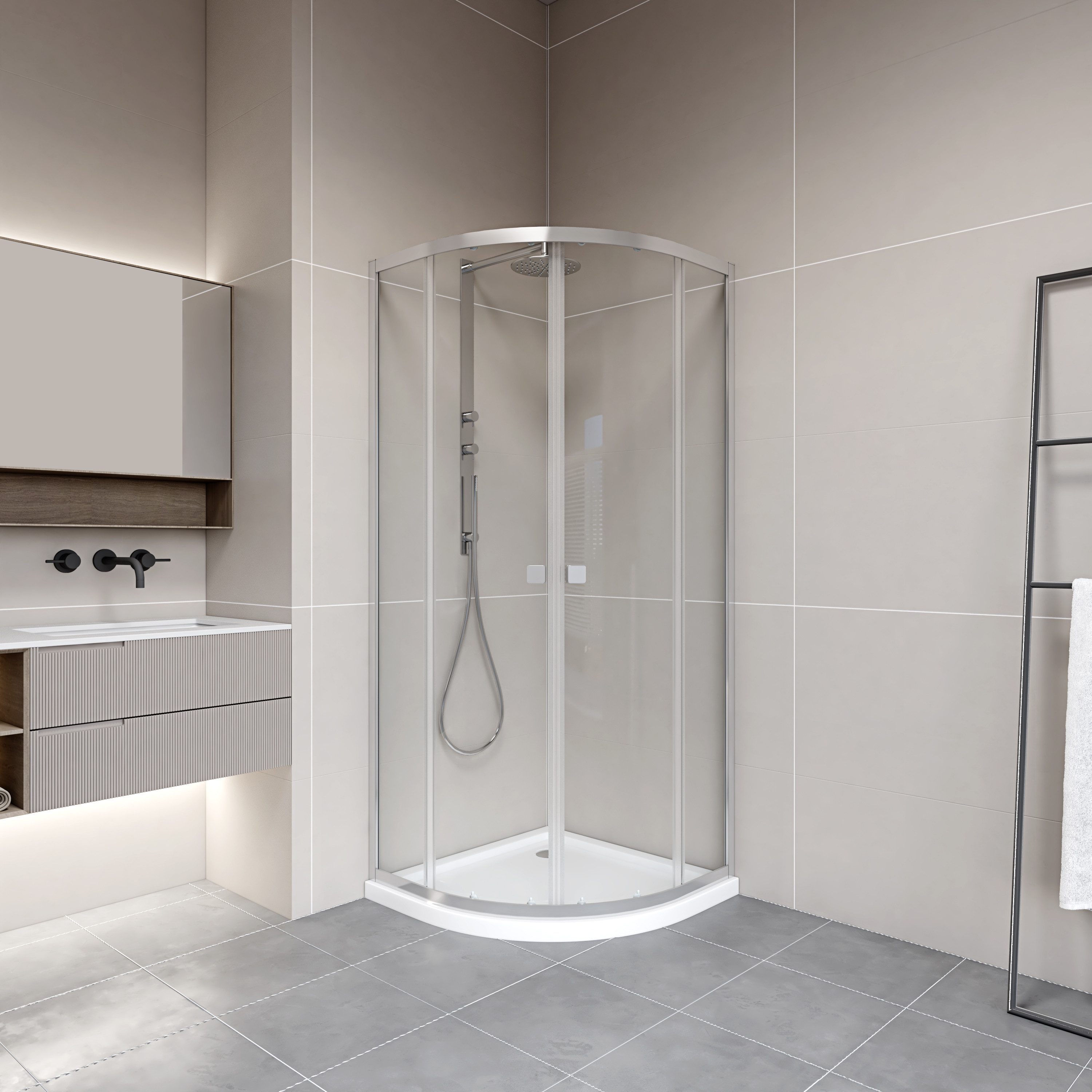 Marwell Runddusche LEEDS II, BxT: 80x80 cm, Runddusche mit Gleittüren