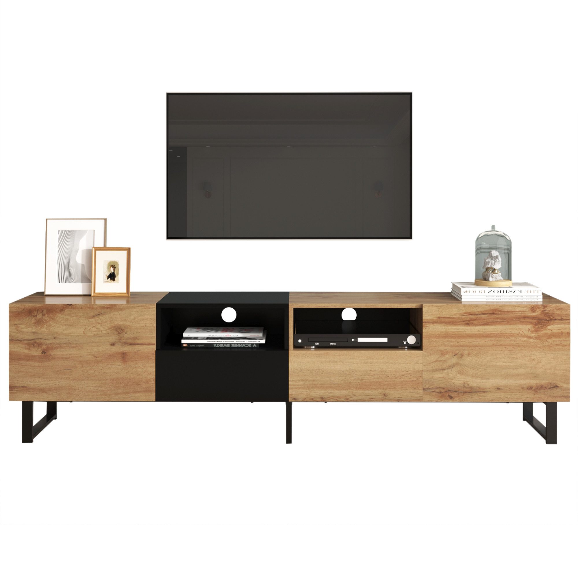 TV-Ständer Moderner TV-Ständer mit schwarzem und holzfarbenem Design