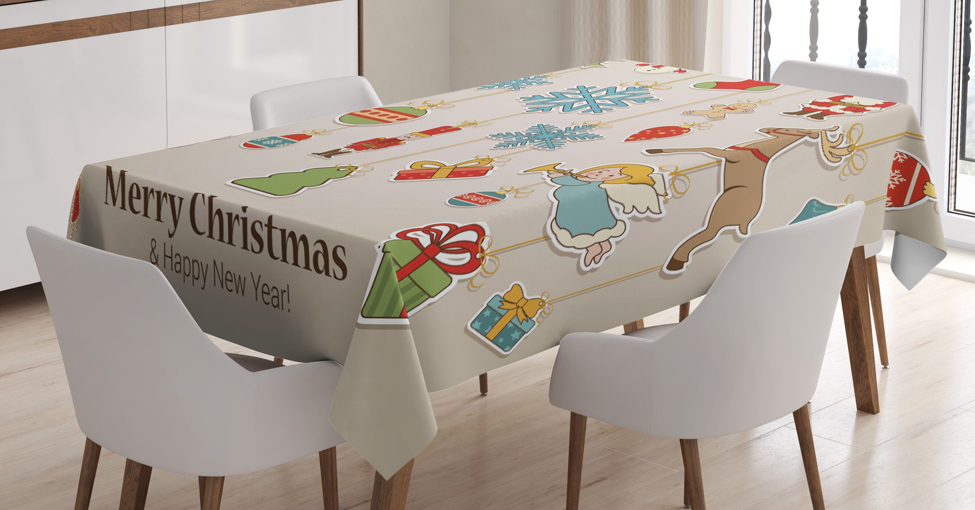 Abakuhaus Tischdecke Farbfest Waschbar Für den Außen Bereich geeignet Klare Farben, Weihnachten Weihnachtsfeiertags