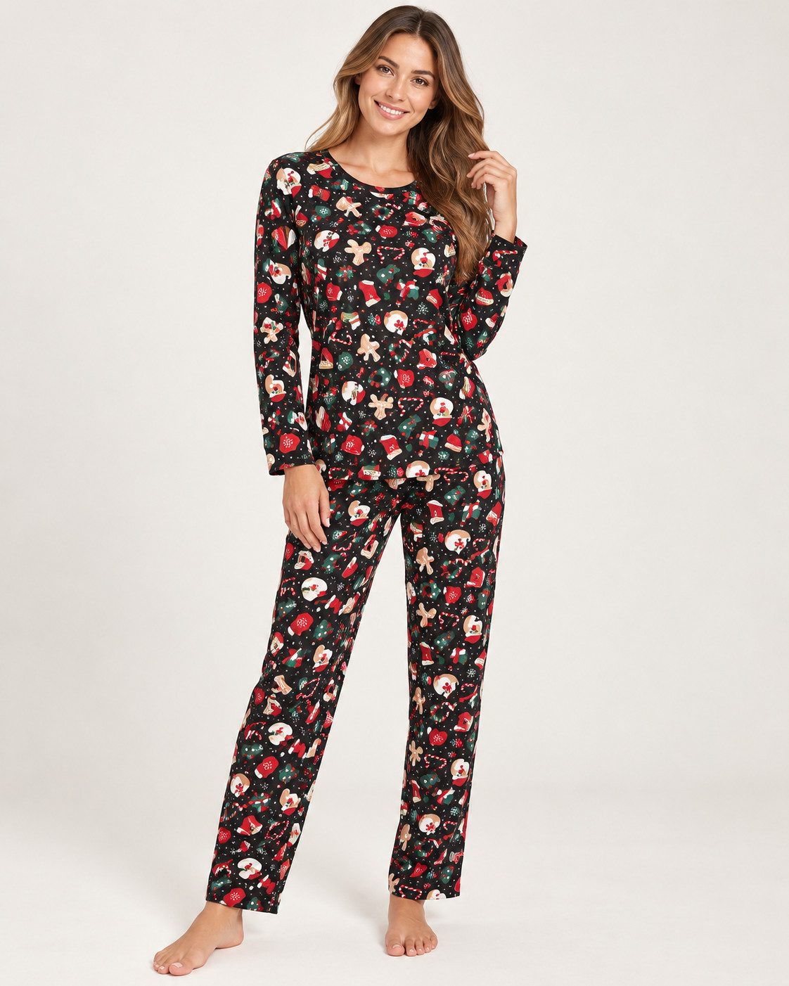 fashionshowcase Pyjama Damen Weihnachts-Schlafanzug 2-teilig Velours Hausanzug Langarm Winter (Set, 2-teilig) samtartige Oberfläche, …
