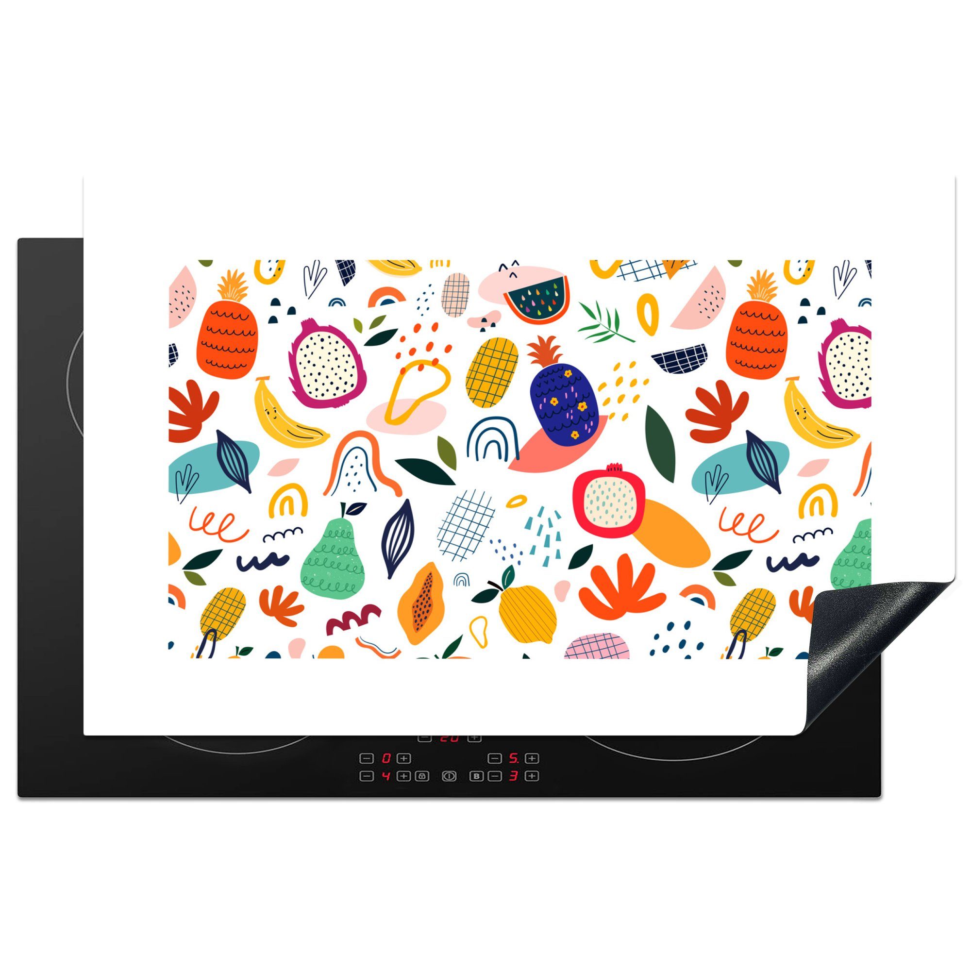 MuchoWow Herdblende-/Abdeckplatte Obst - Weiß - Pastell - Pflanzen - Wassermelone, Vinyl, (1 tlg), 81x52 cm, Induktionskochfeld Schutz für die küche, Ceranfeldabdeckung