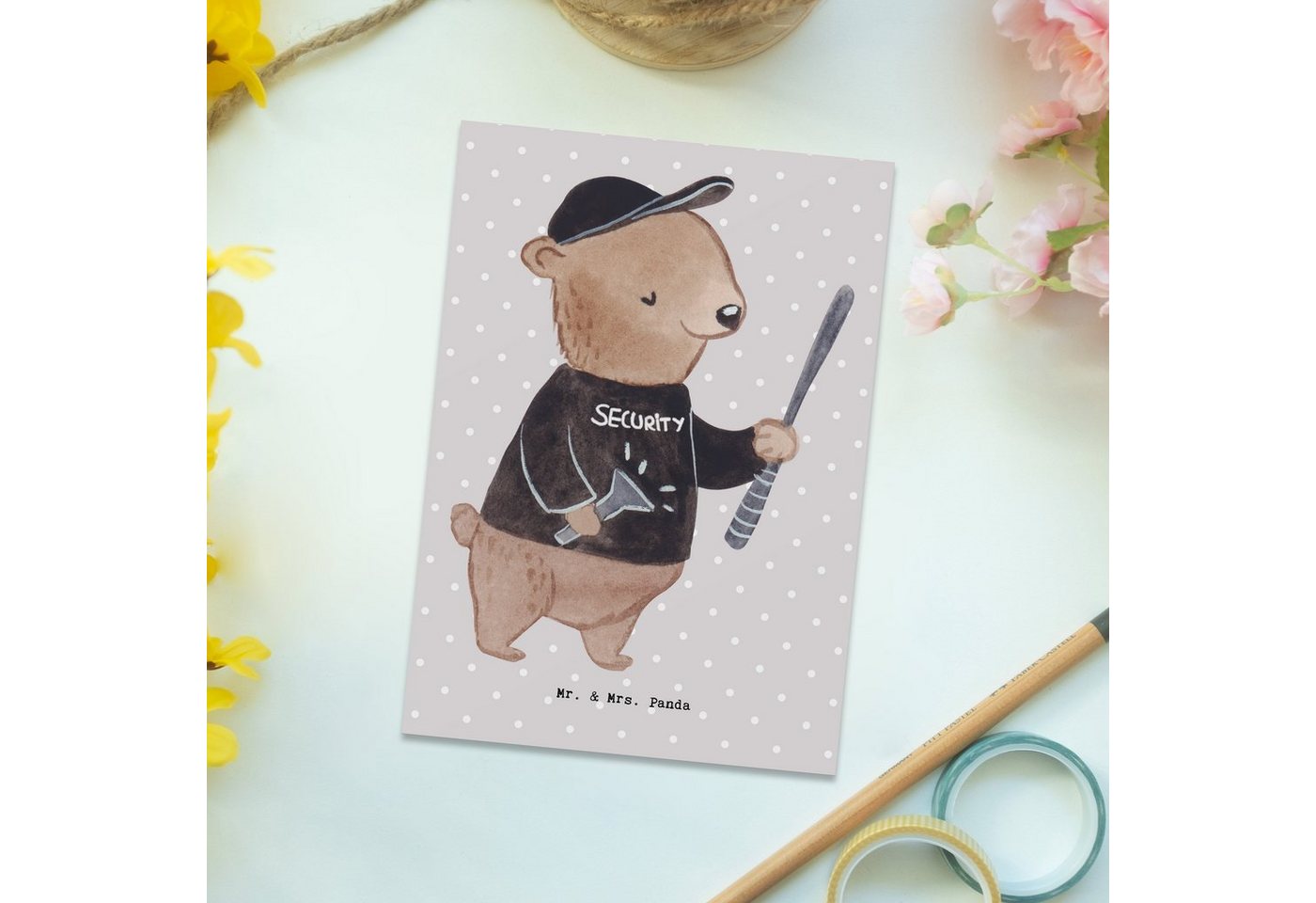 Thumbnail - Mr. & Mrs. Panda Postkarte Sicherheitsdienstmitarbeiter Herz - Grau Pastell - Geschenk, Firma, P, Charmante Designs