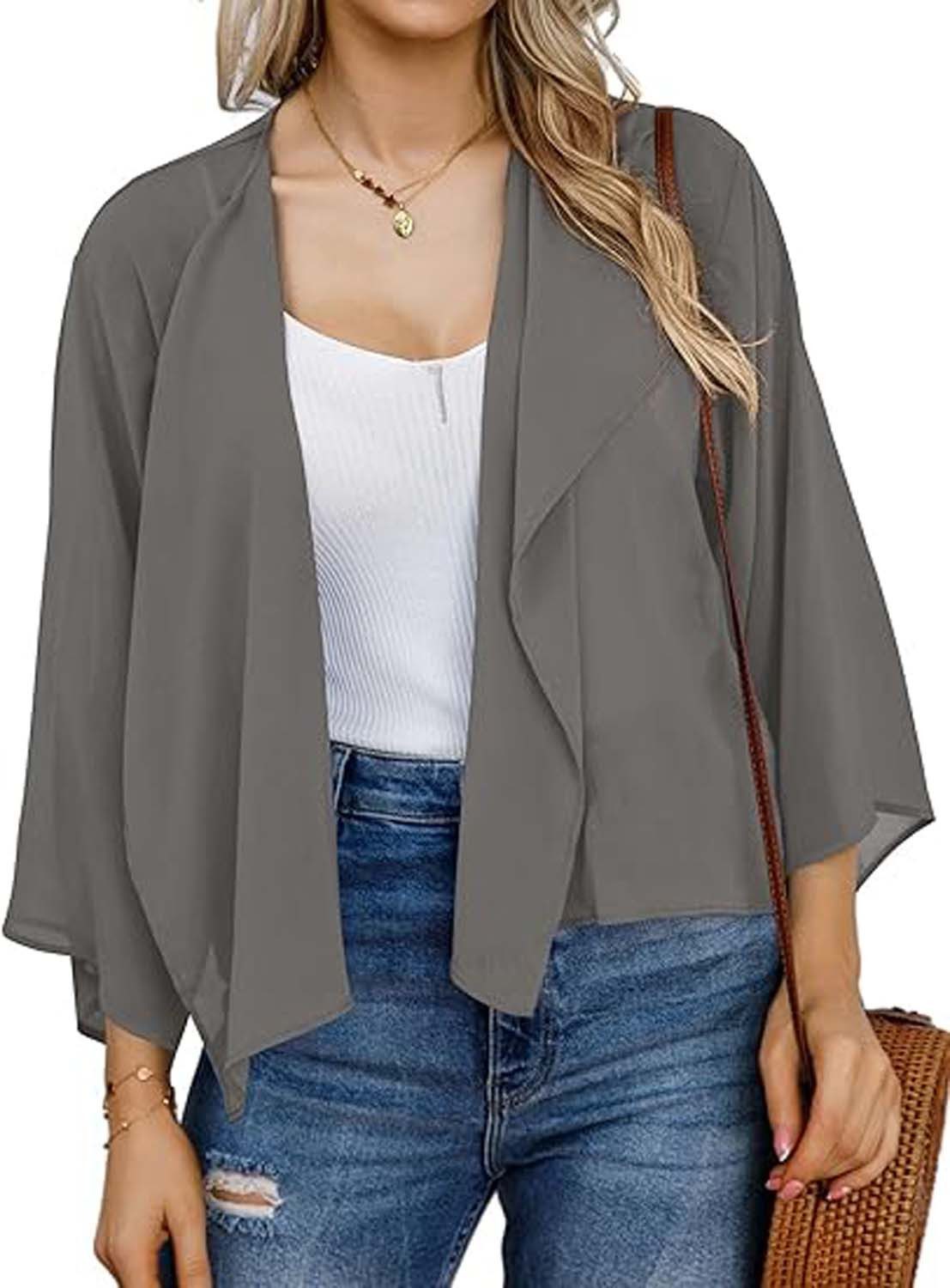 Bwecuy Bolero Damen Chiffon Bolerojacke Elegant Sommer Cardigan 3/4 Ärmel