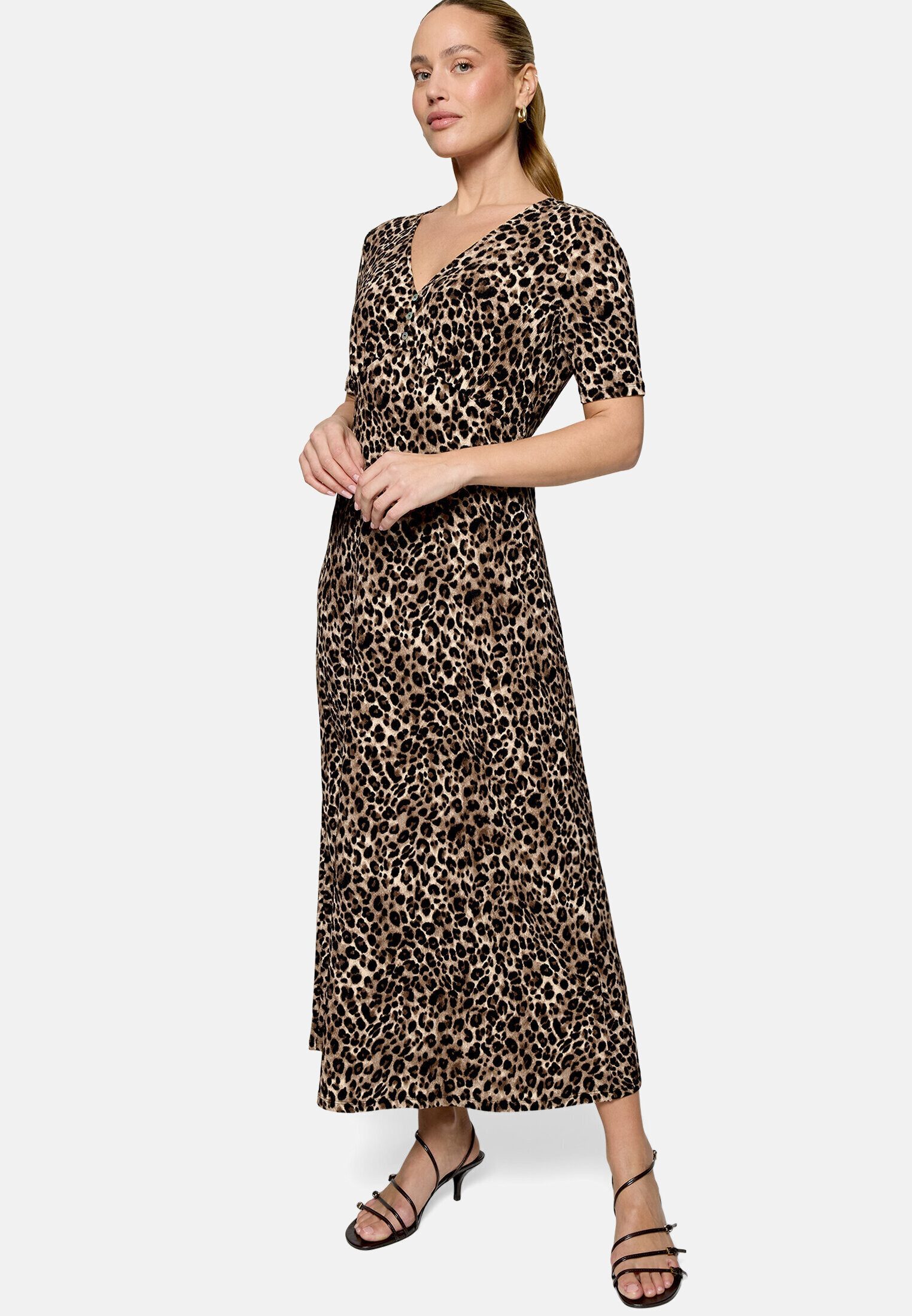 Maxikleid Damen kurzarm mit Leoprint