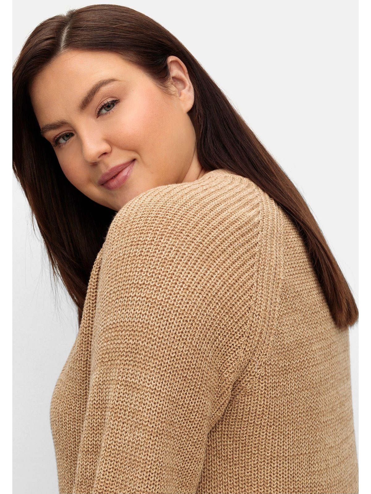 A-Linie Sheego und in Form Große offener leichter meliert Größen Strickjacke cappuccino