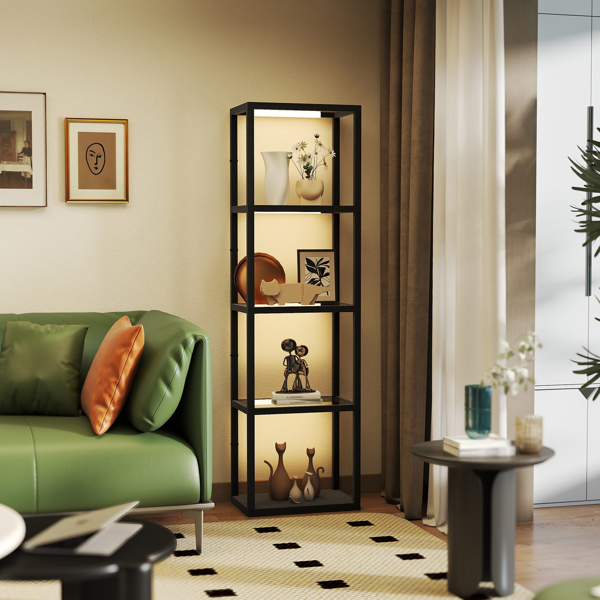 HOMCOM Stehlampe Wohnzimmer Dimmbar mit 3 Helligkeit, Dimmbar, Beleuchtung, Regal, LED, Warmweiß, Standleuchte für Wohnzimmer Schlafzimmer