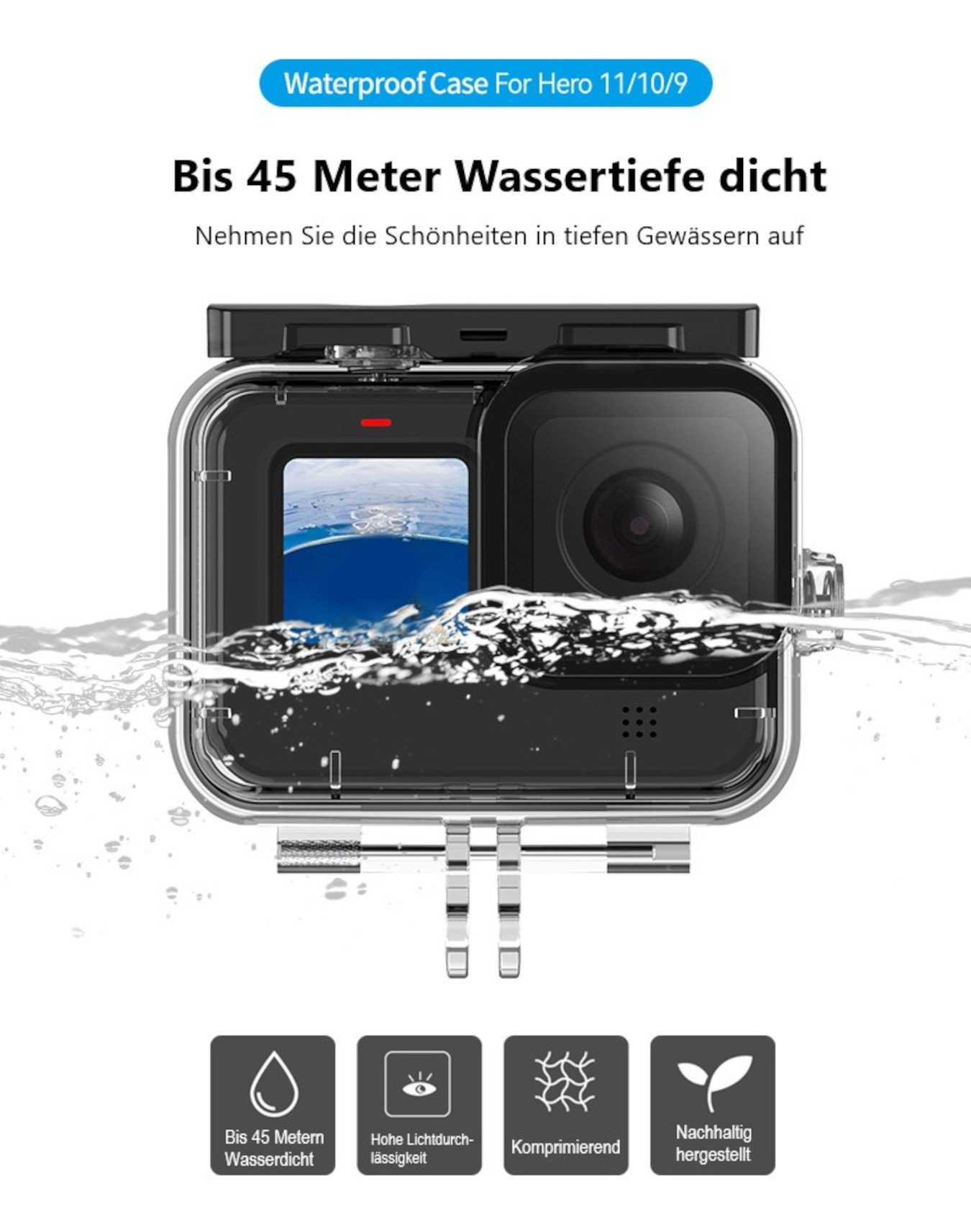 ayex Wasserdichtes Case Schutzbox GoPro Zubehör Hero 9 Actioncam 11 Gehäuse 10 Waterproof