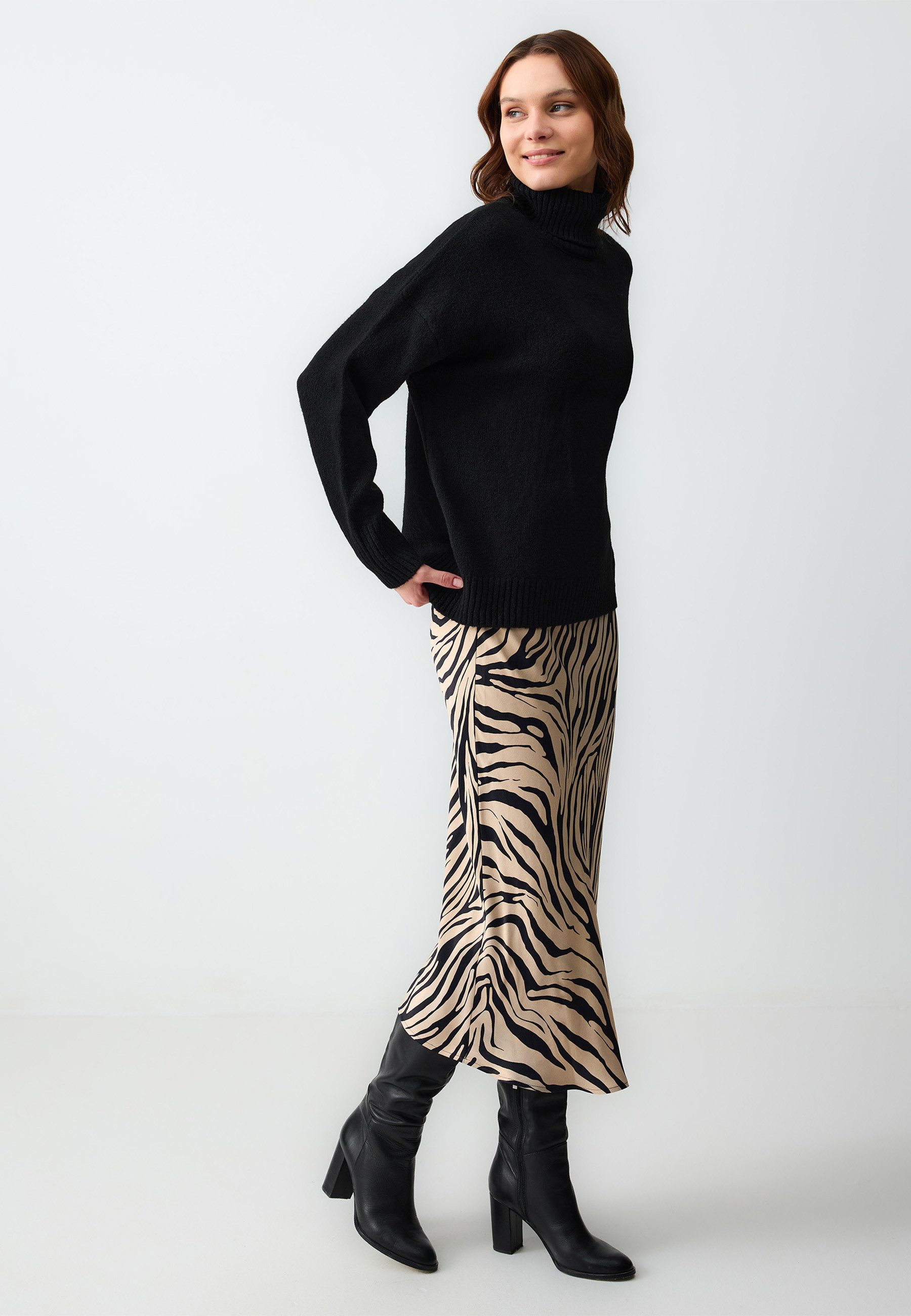 Minirock Normale Taille Schmal Geschnittener Satinrock Mit Leopardenmuster