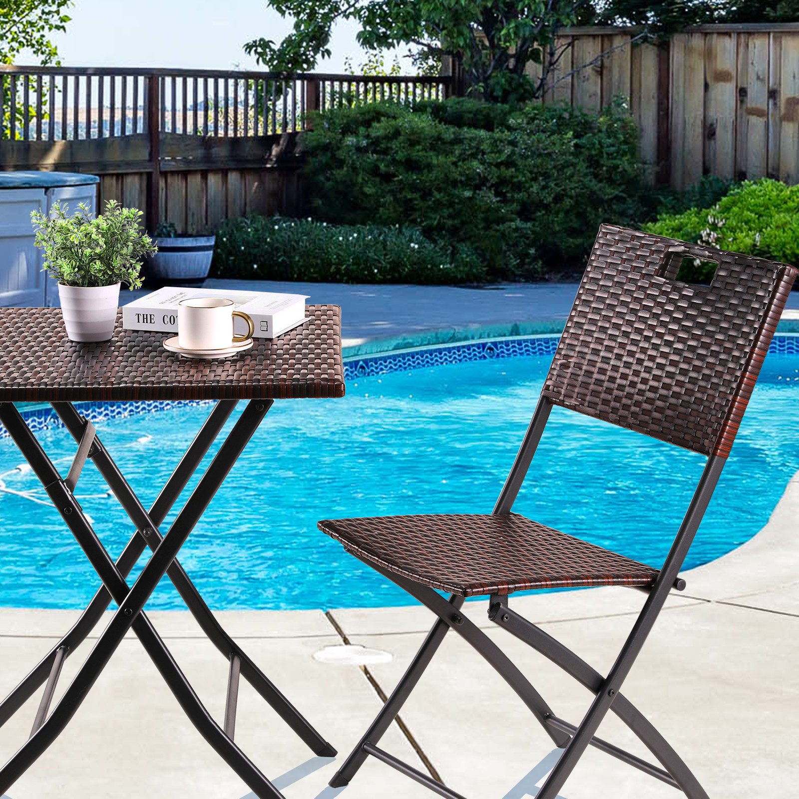 TLGREEN Balkonset 3-teiliges Rattan Gartenmöbel Set, (Hochwertiges PE-Rattan + Verstärkter Metallrahmen, Wetterfest & Pflegeleicht), Gartenmöbel Set Ideal für Garten, Terrasse, Balkon & Café