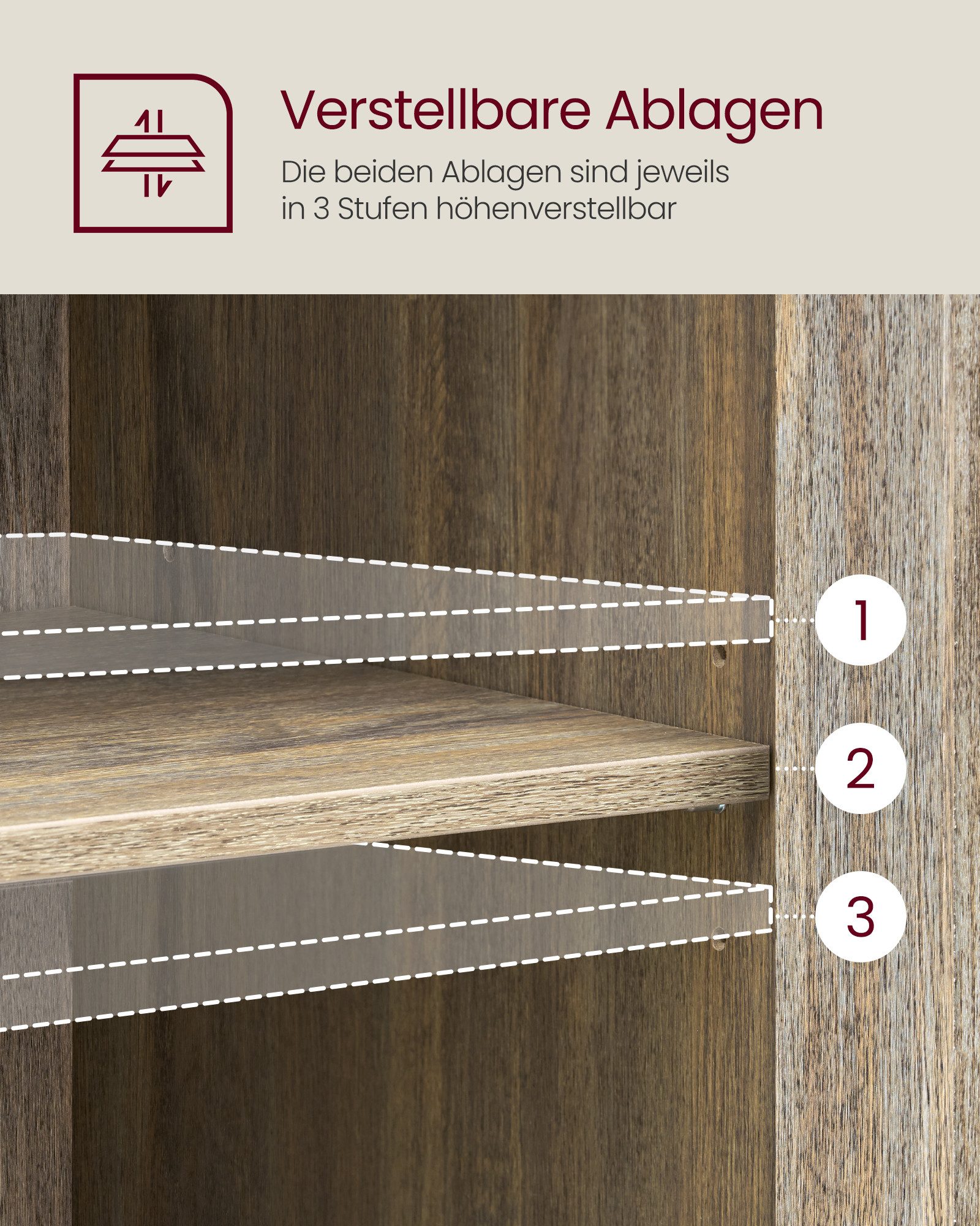 VASAGLE Sideboard Küchenschrank (Aufbewahrungsschrank, Stahlrahmen, Industrie, für Wohnzimmer, Küche, Esszimmer), für Wohnzimmer, Küche, Industriestil, mit Glas – Bild 4 von 5