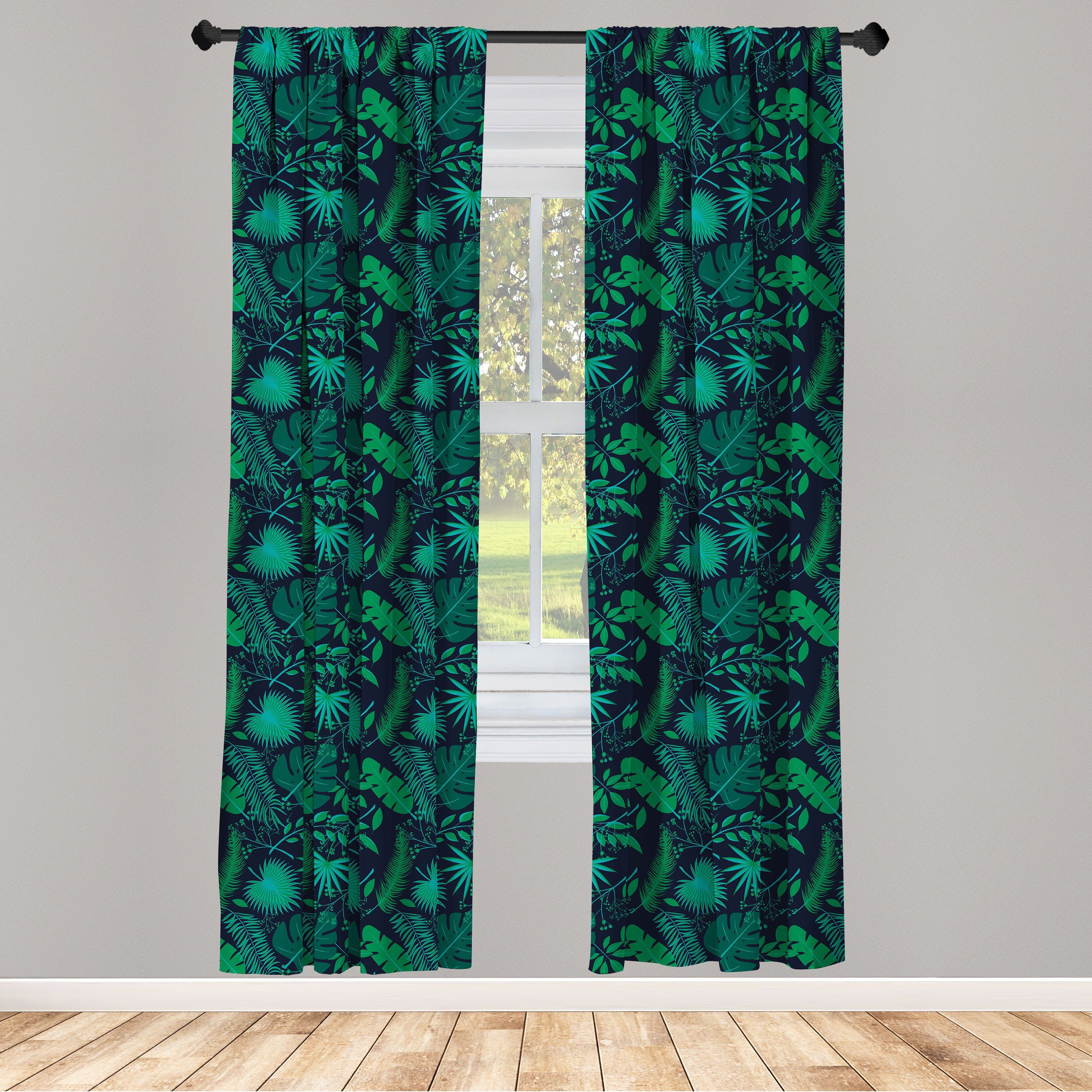 Gardine Vorhang für Wohnzimmer Schlafzimmer Dekor, Abakuhaus, Microfaser, Tropisch Blätter Hibiscus Plumeria | Fertiggardinen
