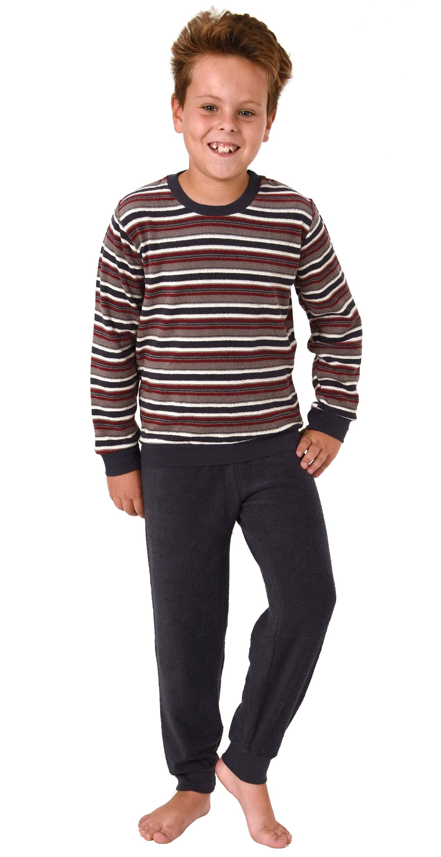 Normann Pyjama Jungen Frottee Schlafanzug langarm mit Bündchen Oberteil gestreift