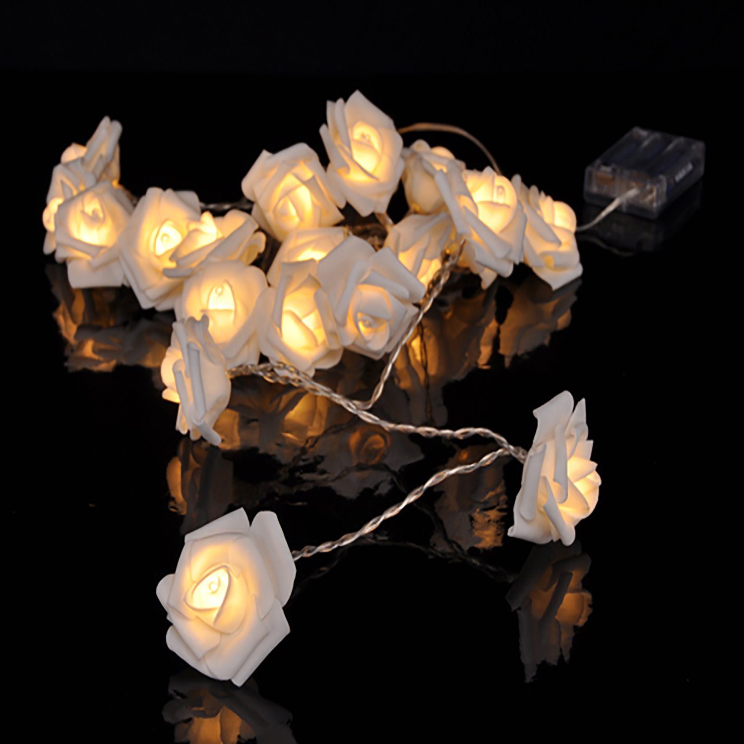 Mojawo Lichtervorhang LED Lichterkette Rosen Weiß mit 10 Blüten