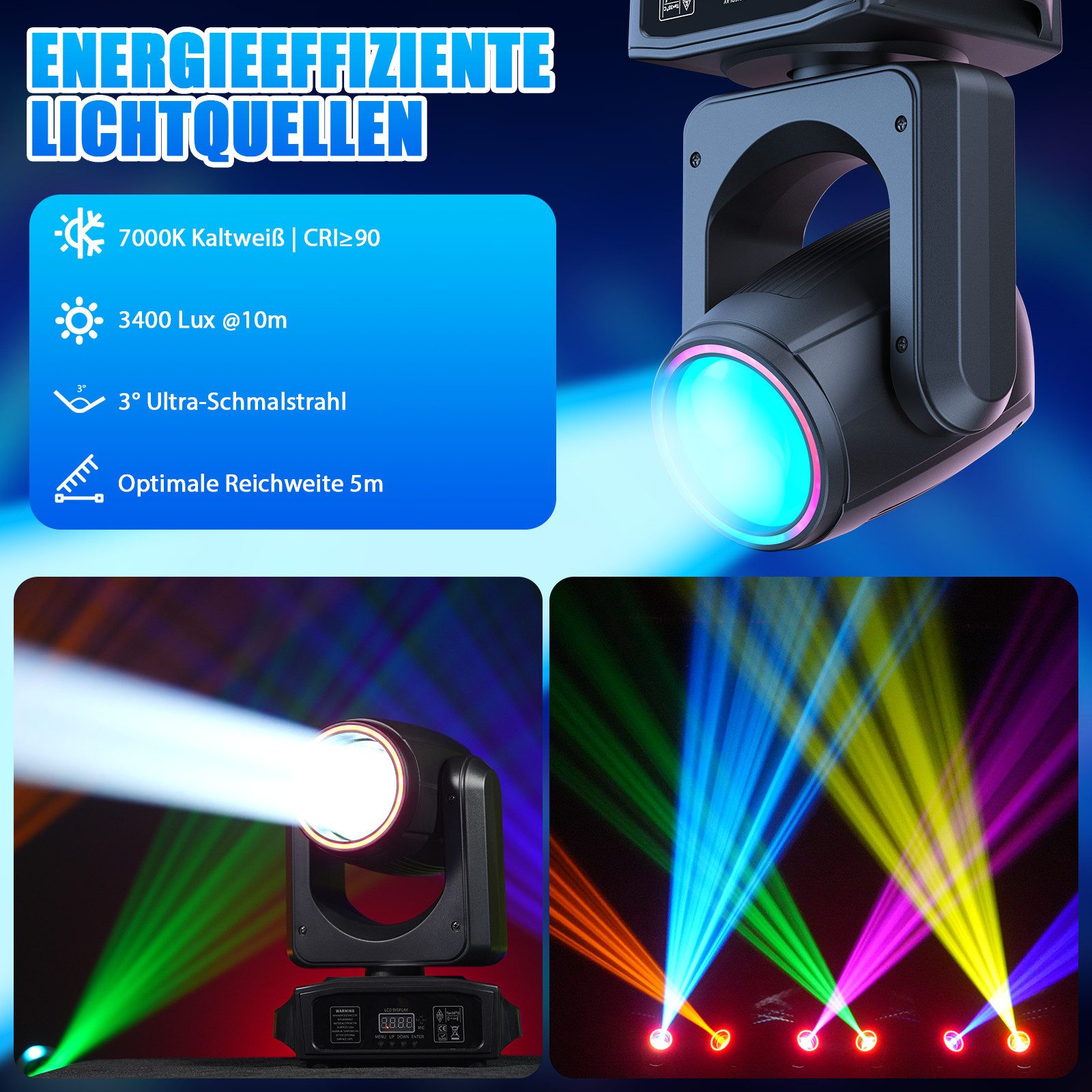 ZonQoonz Discolicht 180W Halo Moving Head Scheinwerfer mit Musterrad für Hochzeiten Partys – Bild 4 von 5