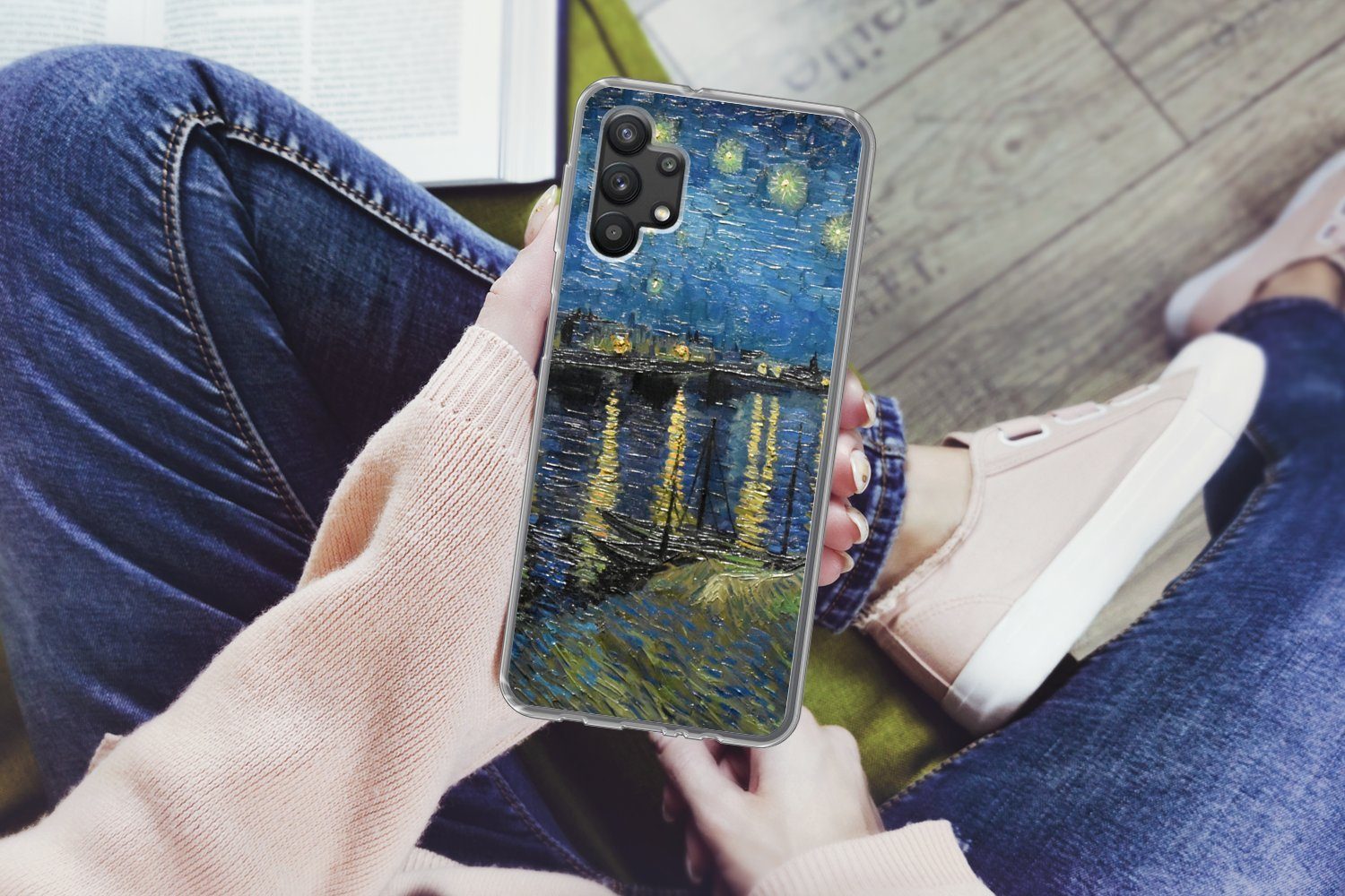 MuchoWow Handyhülle für Samsung Galaxy A32 5G Sternennacht über der Rhone - Van Gogh - Kun, Smartphone-Bumper, Print, Handy Schutzhülle Dünn