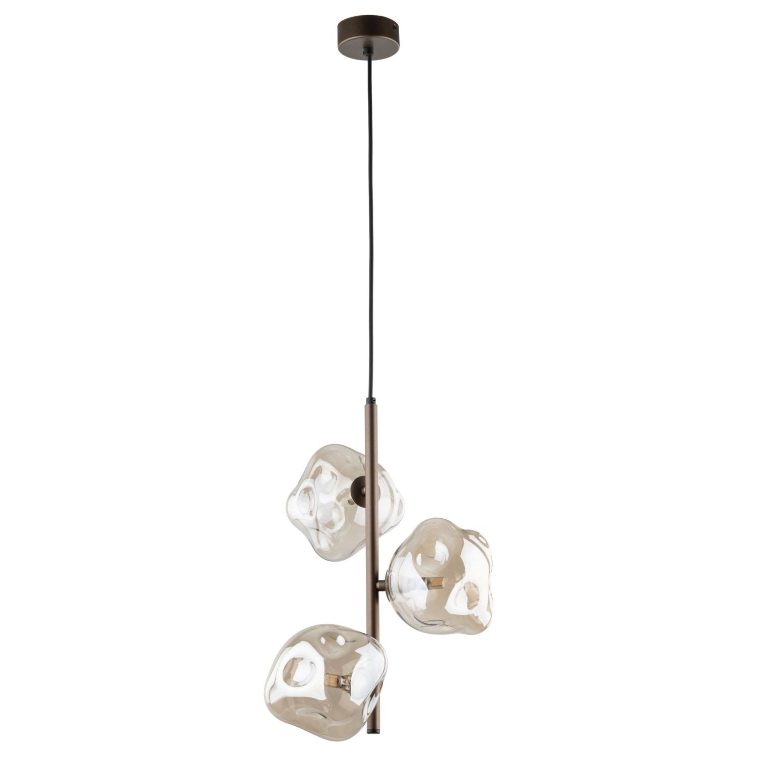 Licht-Erlebnisse Pendelleuchte UMERA, ohne Leuchtmittel, Metall Rauchglas G9 29 cm breit H: max. 90 cm Braun Cognac 3-flammig