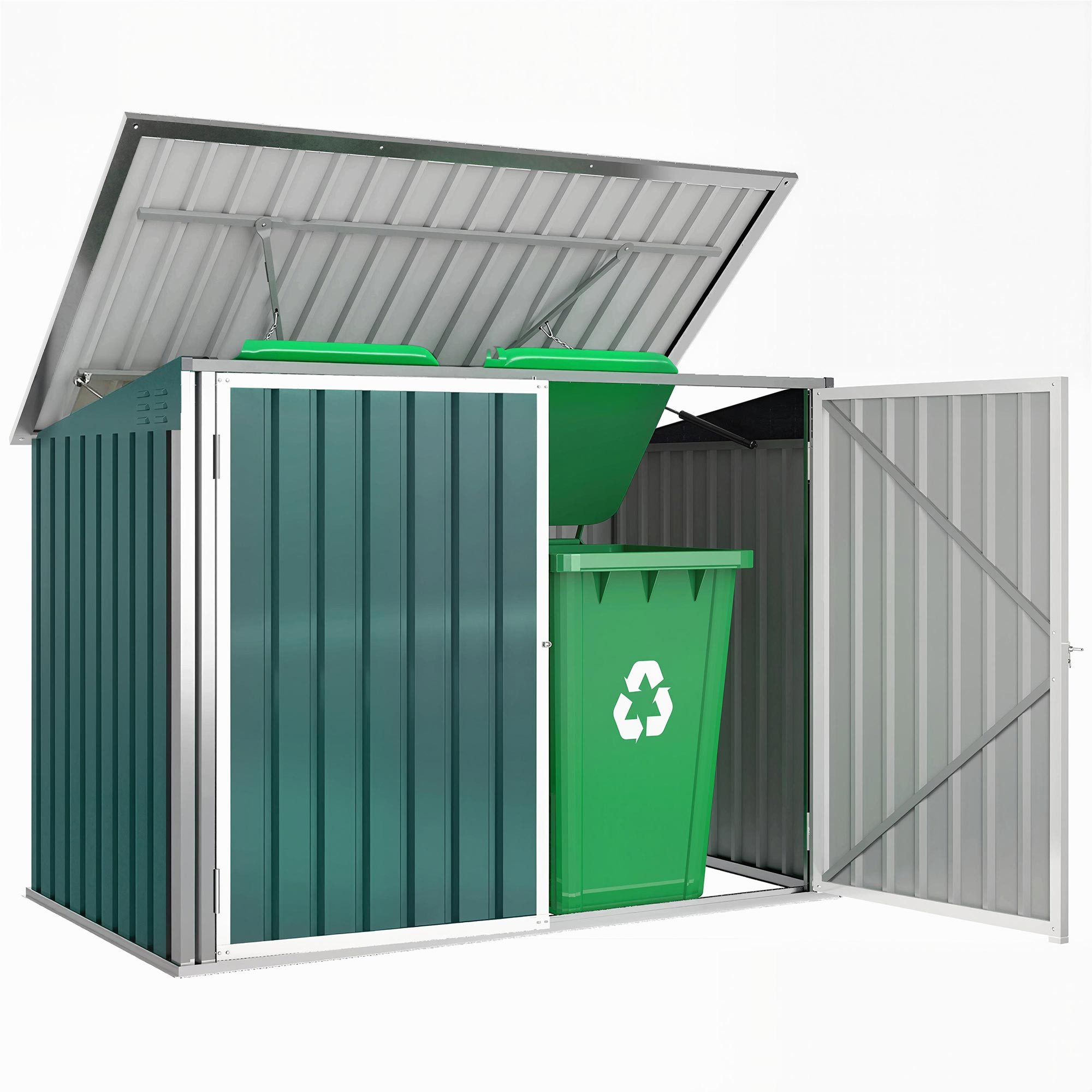 MC Star Gartenhaus Verzinkte Stahl-Außenbehälterbox für 2 Behälter, (Double Porte, Couvercle Pneumatique, 180x108x130cm, Vert)