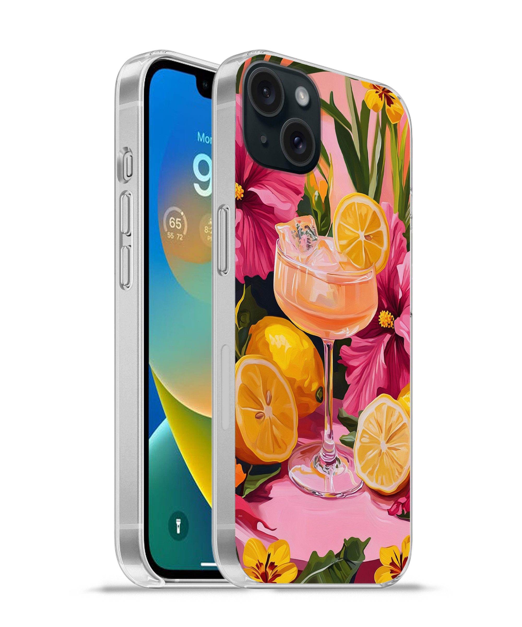 MuchoWow Handyhülle für Apple iPhone 15 Plus Getränk - Blumen - Gelb, Smartphone-Bumper, Print, Handy Schutzhülle Dünn