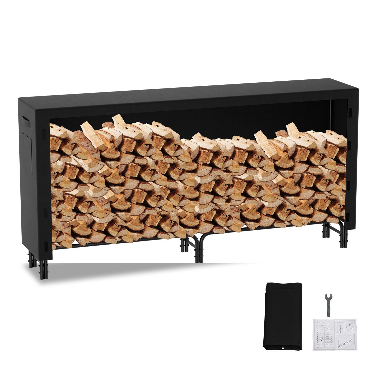 Clanmacy Kaminholzregal Kaminholzregal Brennholzregal Mit Schutzplane 224 x 34.5 x 124 cm, BxTxH:224x34.5x124 cm